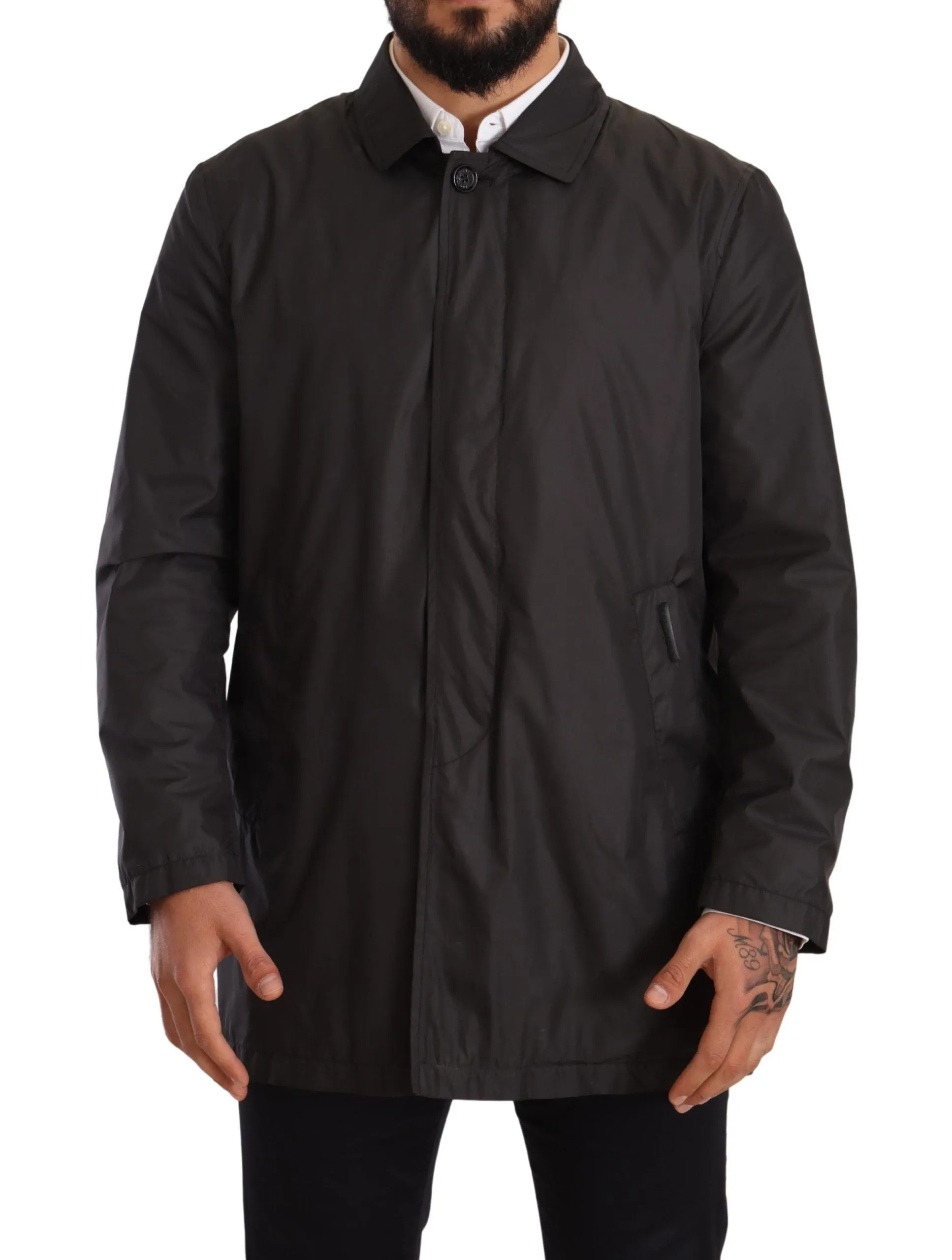 Elegant Black Trench Coat for Sophisticated Men sold by Louxly