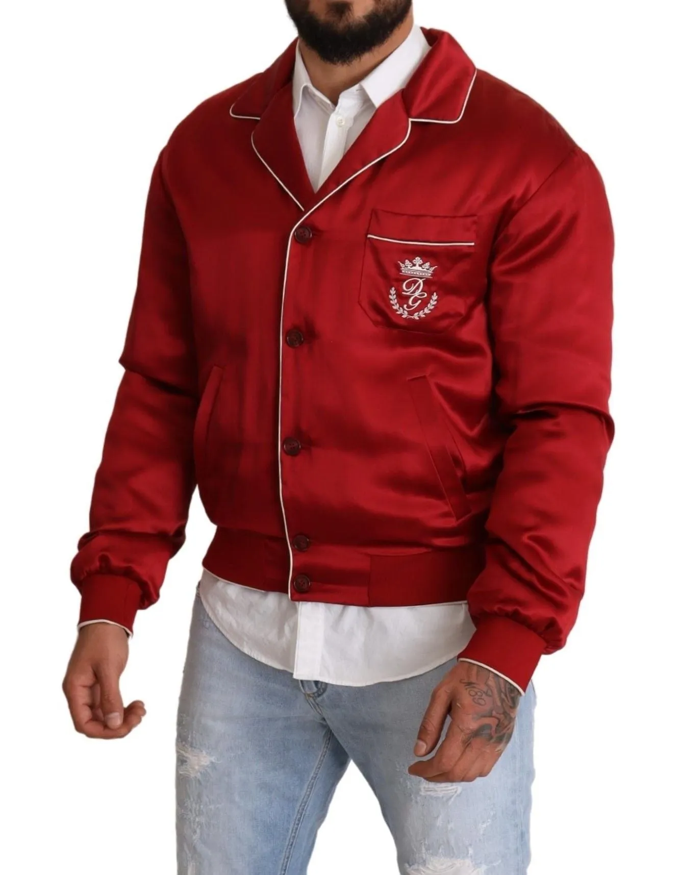 Sumptuous Silk Red Bomber Jacket sold by Louxly product image thumbnail 5