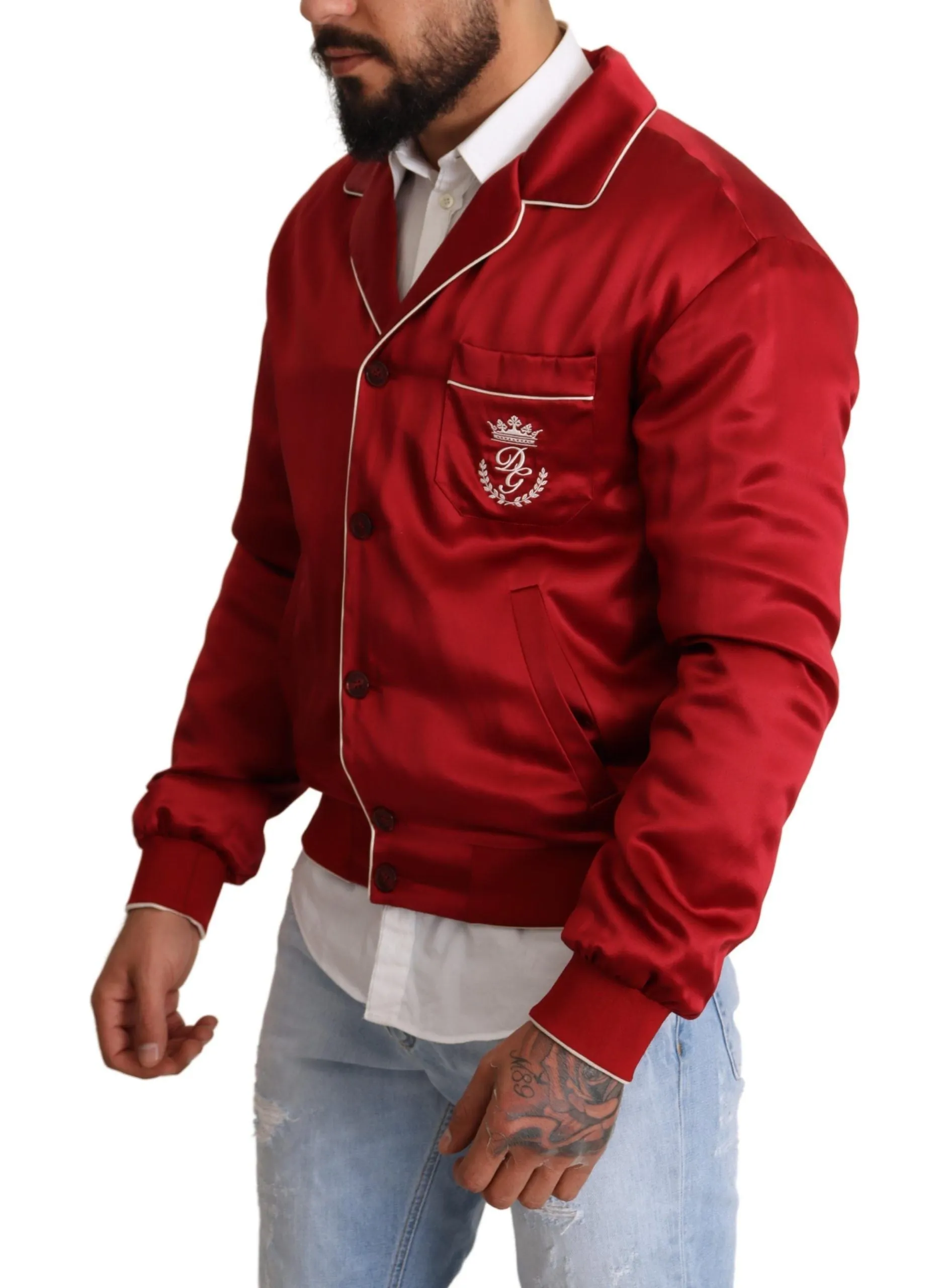 Sumptuous Silk Red Bomber Jacket sold by Louxly product image thumbnail 2