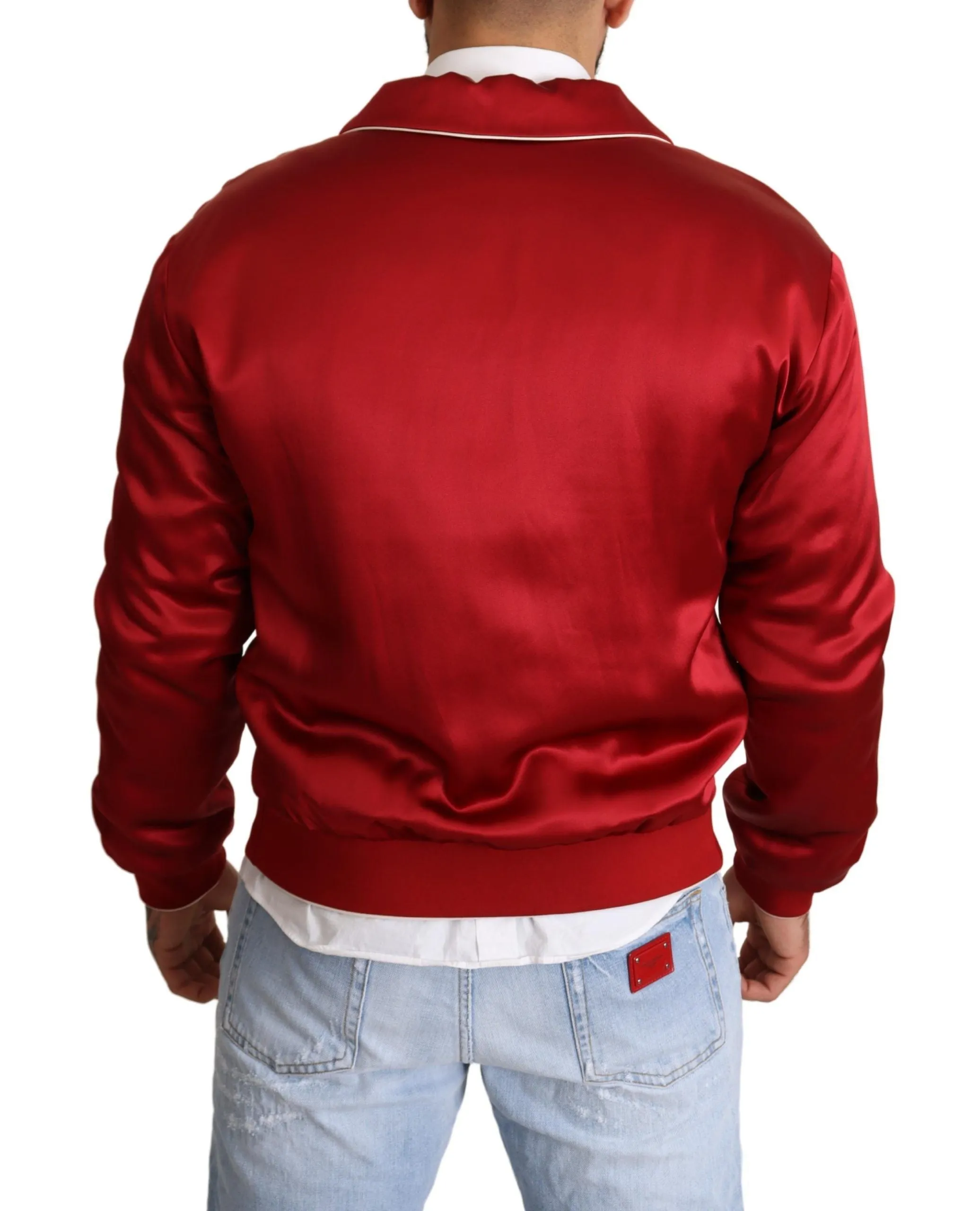 Sumptuous Silk Red Bomber Jacket sold by Louxly product image thumbnail 3