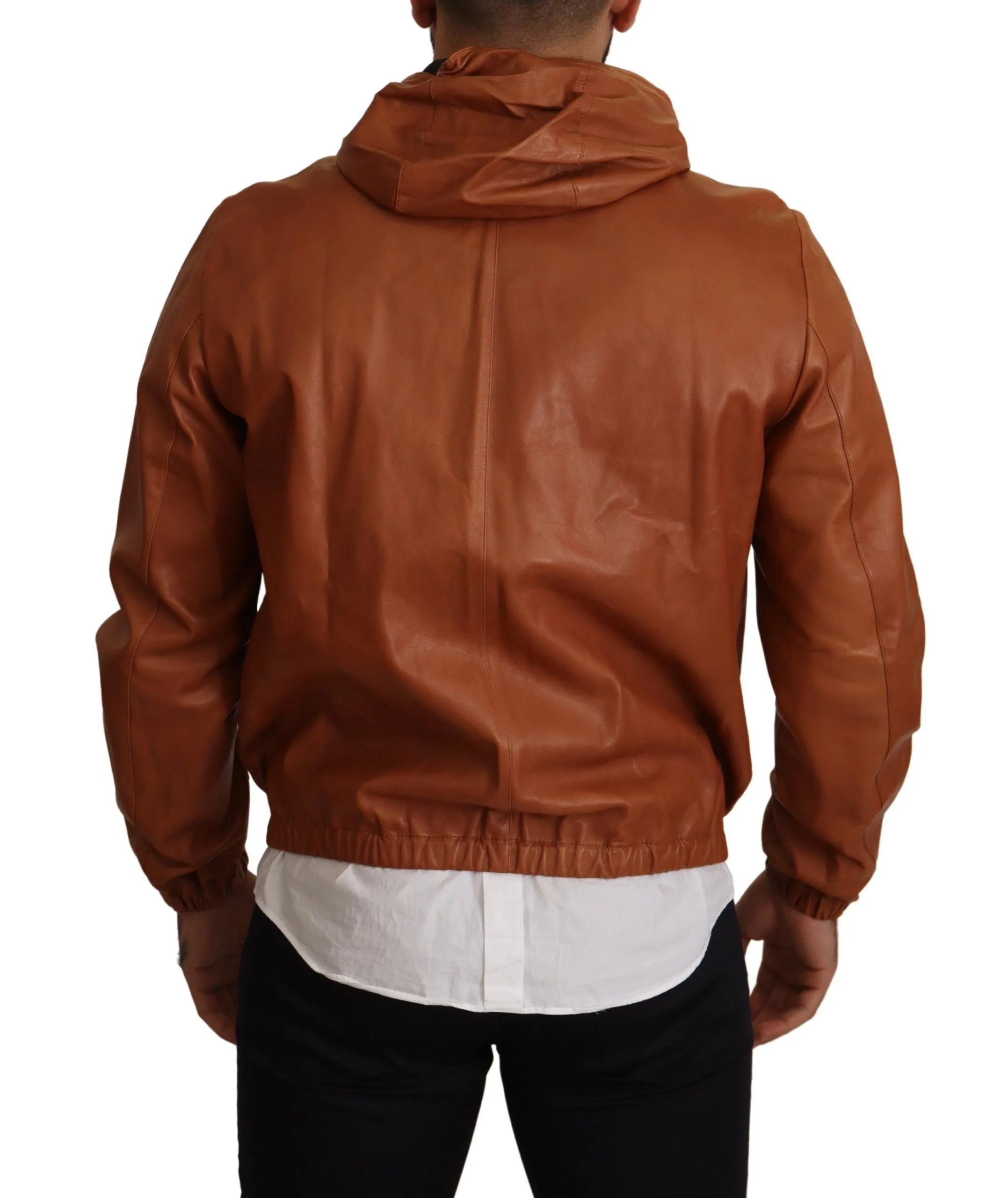 Elegant Brown Leather Bomber Jacket sold by Louxly product image thumbnail 3
