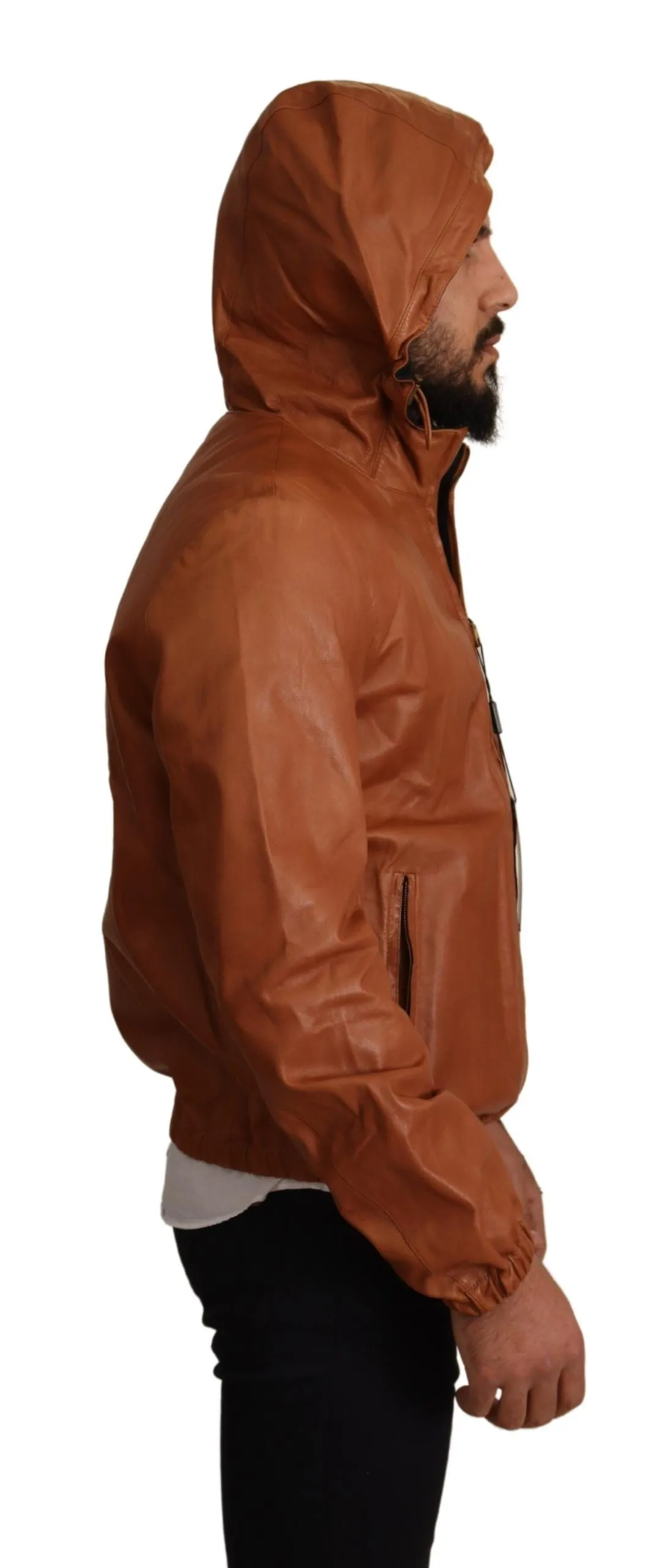 Elegant Brown Leather Bomber Jacket sold by Louxly product image thumbnail 4