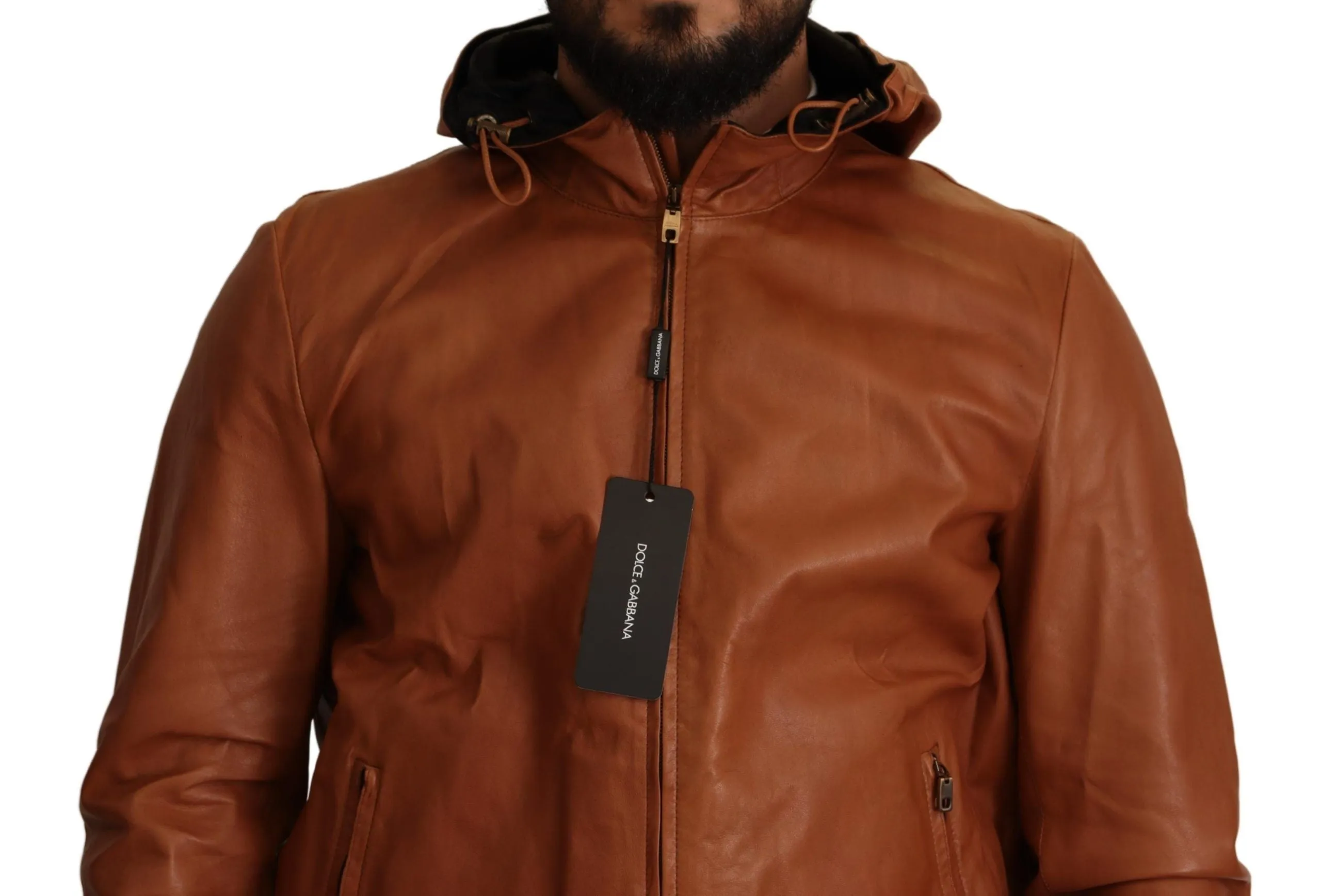 Elegant Brown Leather Bomber Jacket sold by Louxly product image thumbnail 5