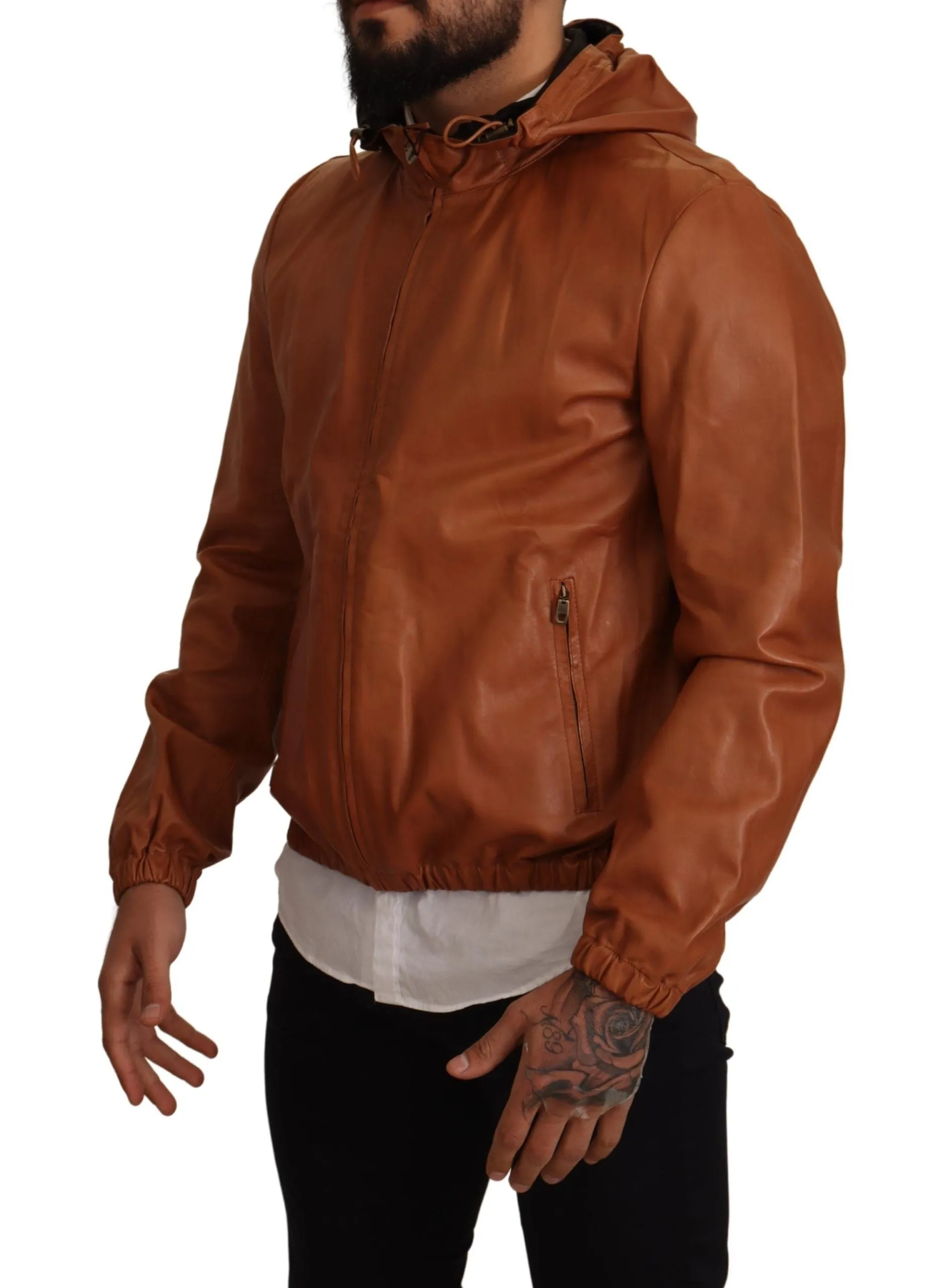 Elegant Brown Leather Bomber Jacket sold by Louxly product image thumbnail 2