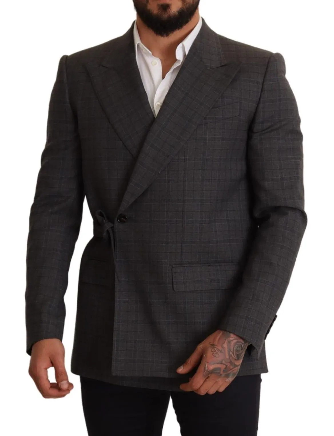 Chic Gray Check Martini Slim Fit Double-Breasted Blazer sold by Louxly product image thumbnail 5