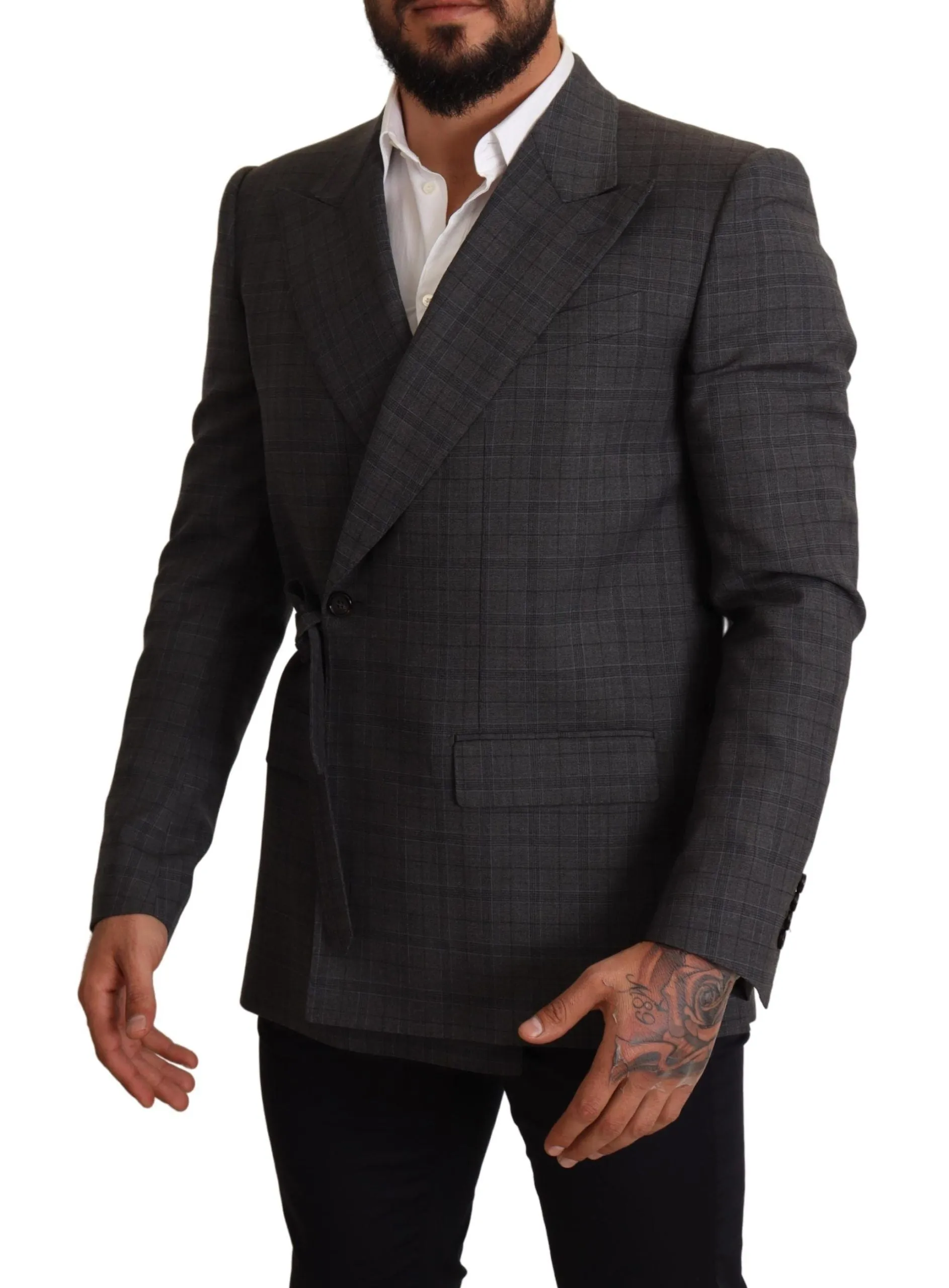 Chic Gray Check Martini Slim Fit Double-Breasted Blazer sold by Louxly product image thumbnail 2
