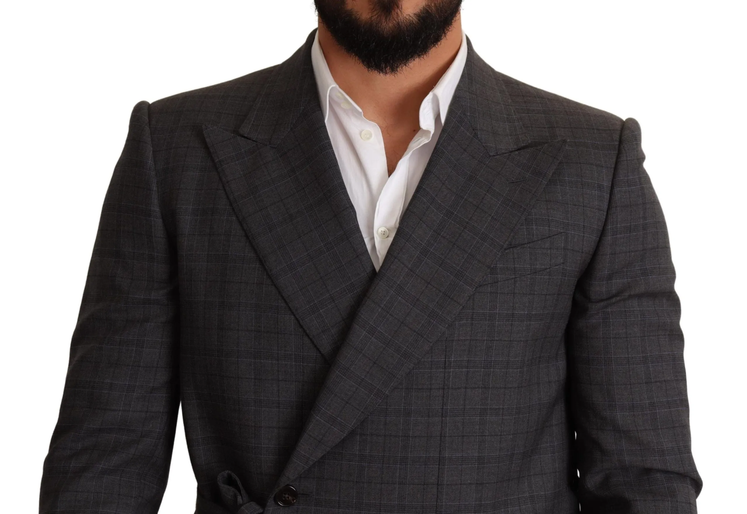 Chic Gray Check Martini Slim Fit Double-Breasted Blazer sold by Louxly product image thumbnail 4