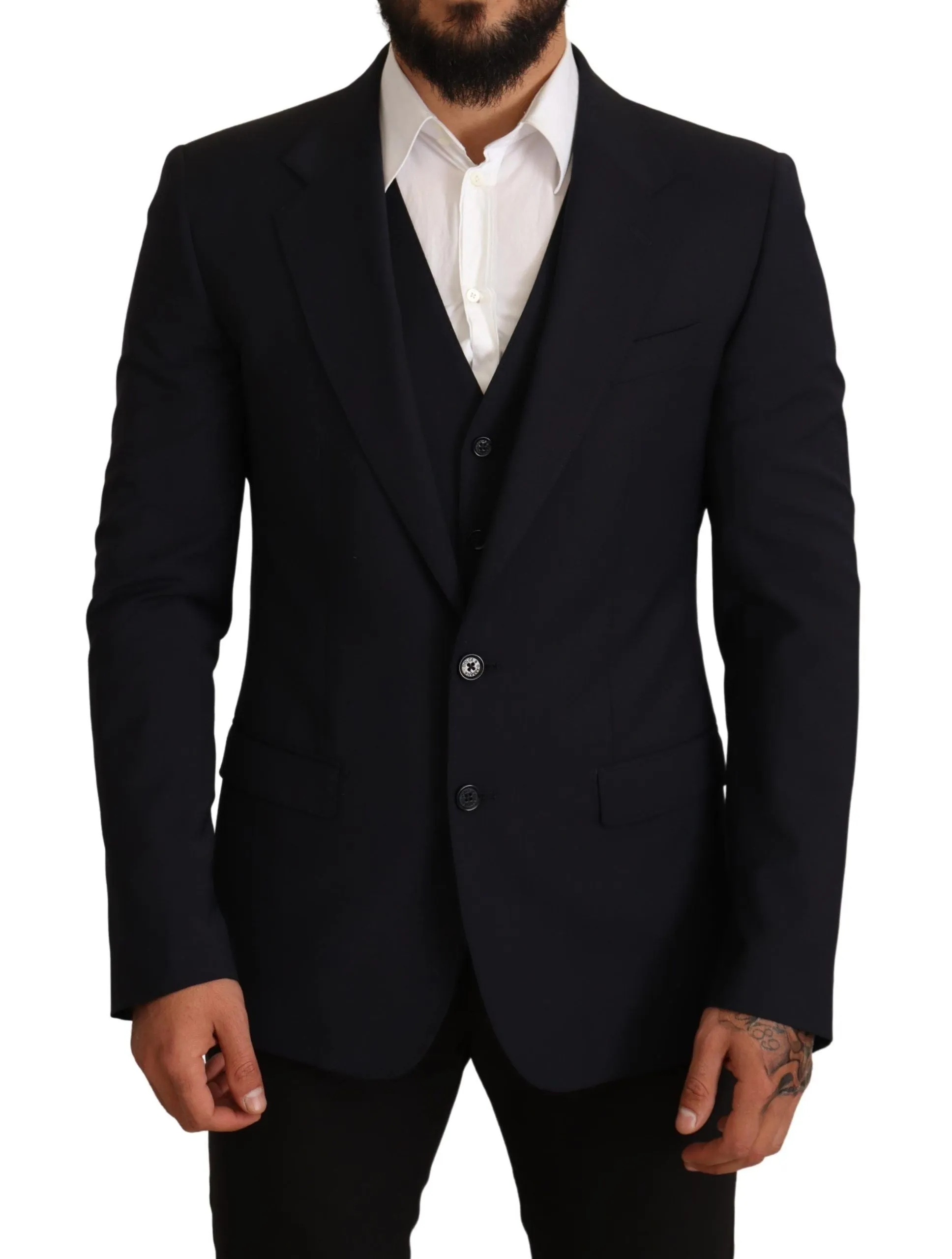 Elegant Dark Blue Wool Blend Martini Suit sold by Louxly