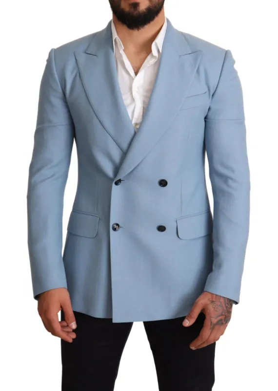 Elegant Blue Cashmere-Silk Men's Blazer sold by Louxly