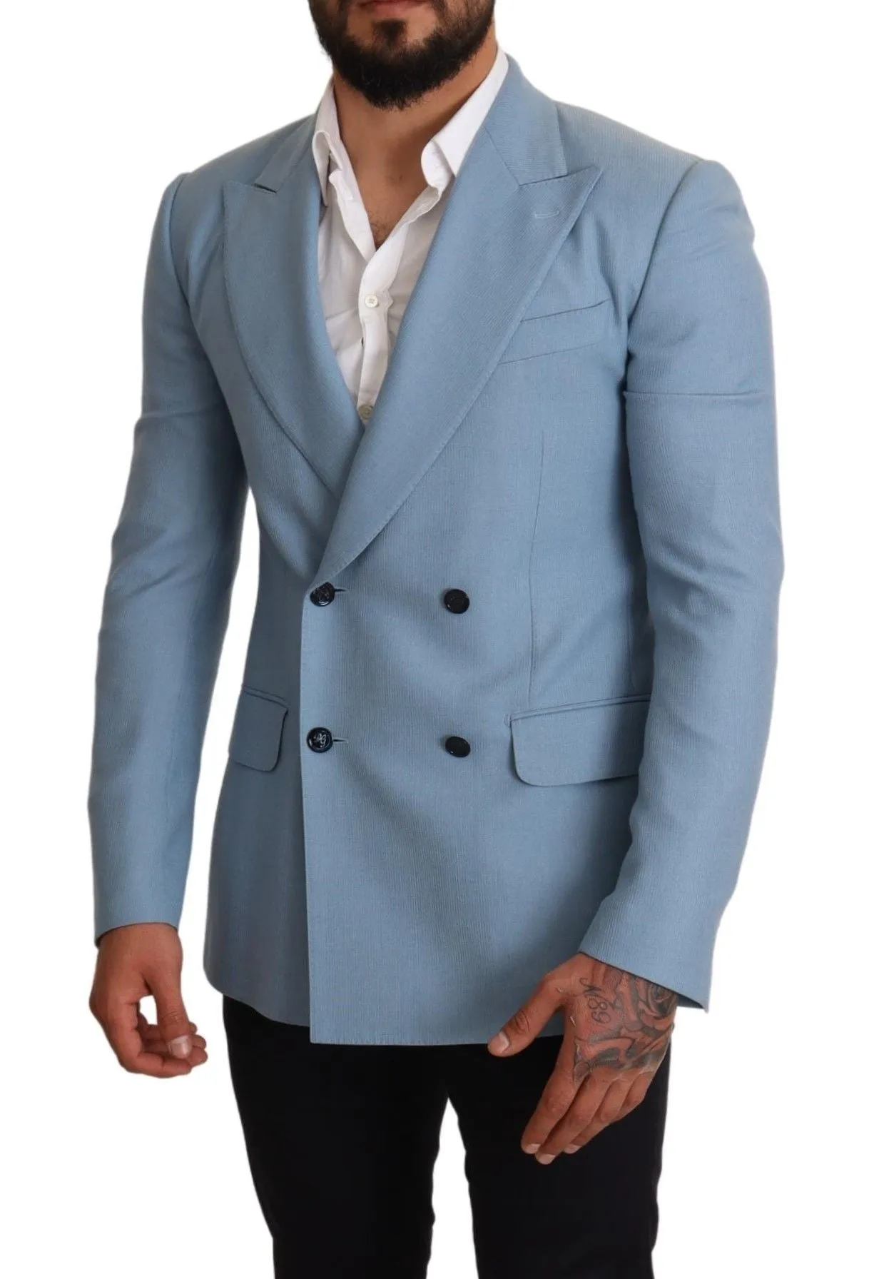 Elegant Blue Cashmere-Silk Men's Blazer sold by Louxly product image thumbnail 5