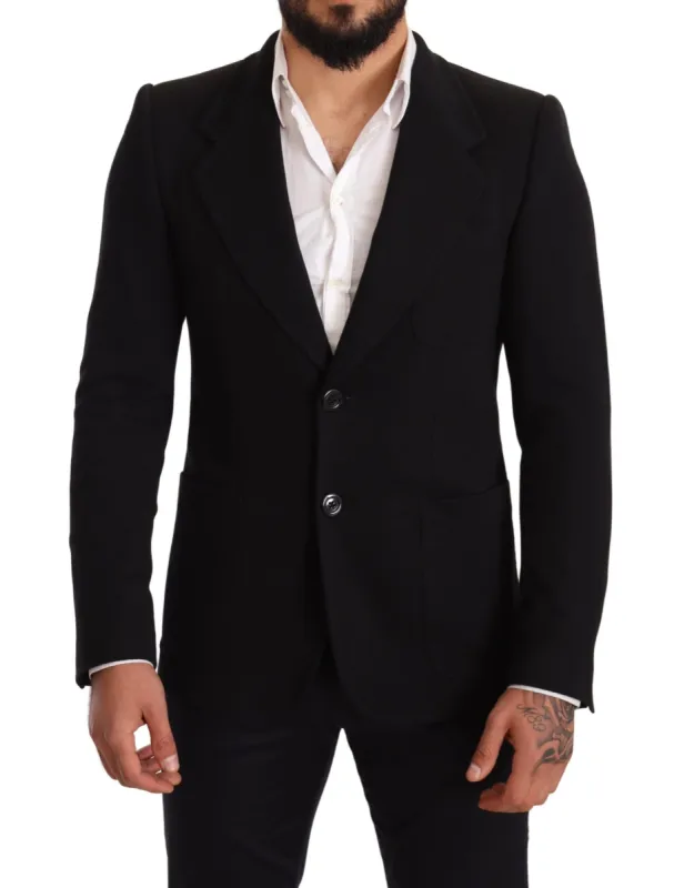 Elegant Slim Fit Black Cotton Blazer sold by Louxly