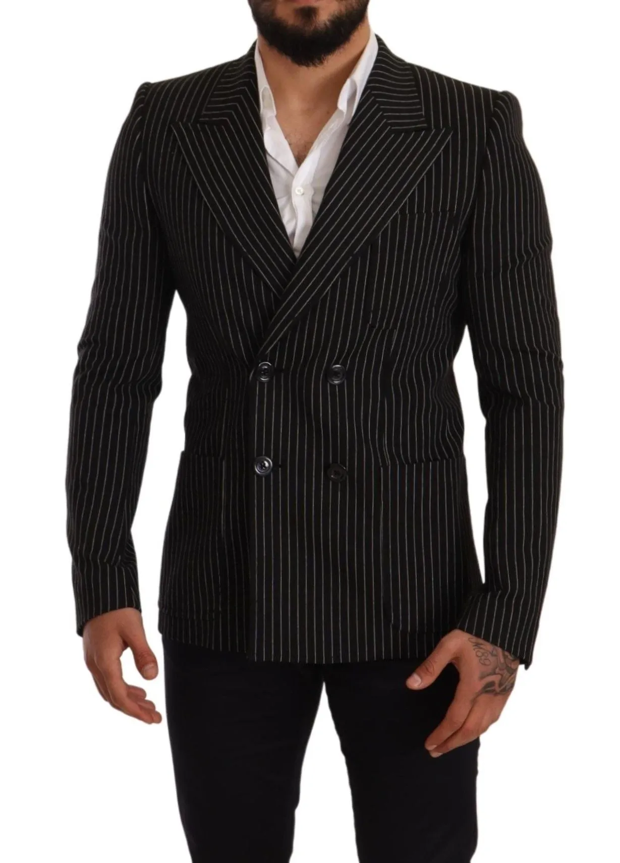 Elegant Striped Wool Blazer with Silk Lining sold by Louxly