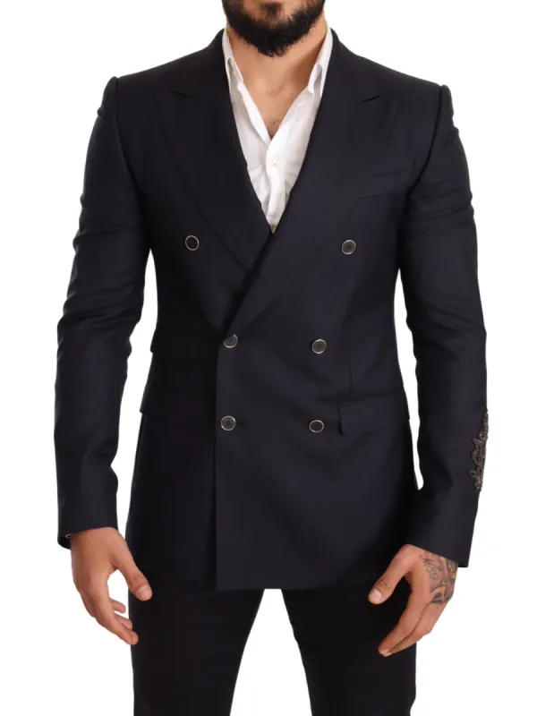 Elegant Navy Cashmere Silk Blend Blazer sold by Louxly