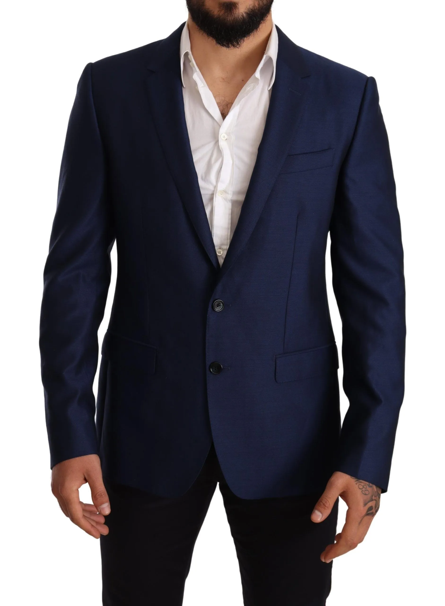 Elegant Blue Virgin Wool Martini Blazer sold by Louxly