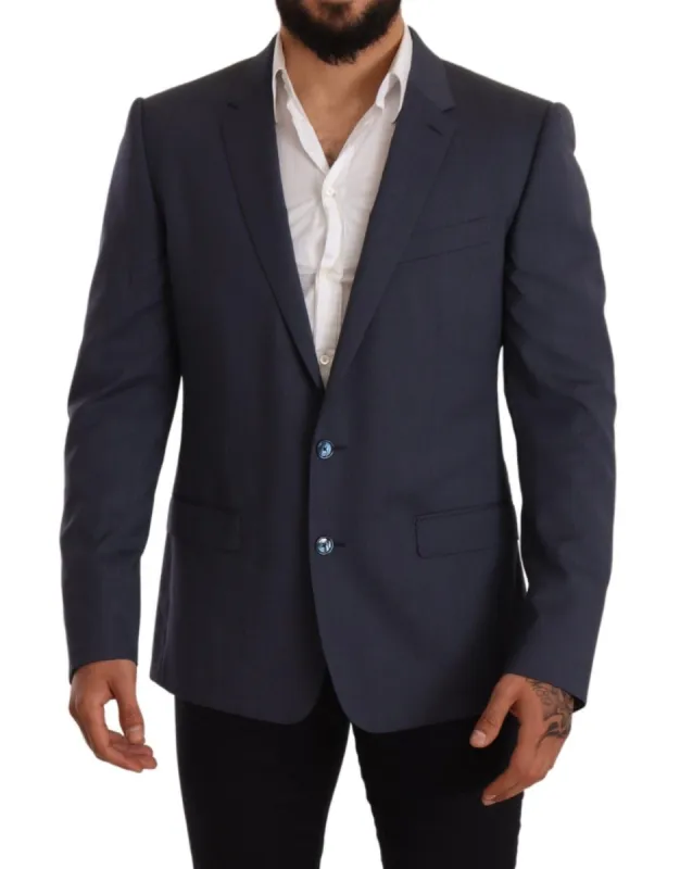 Elegant Blue Wool Martini Blazer Jacket sold by Louxly
