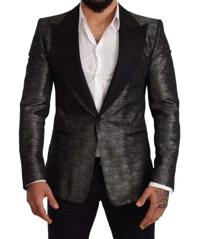 Metallic Gray Jacquard Slim Fit Blazer sold by Louxly