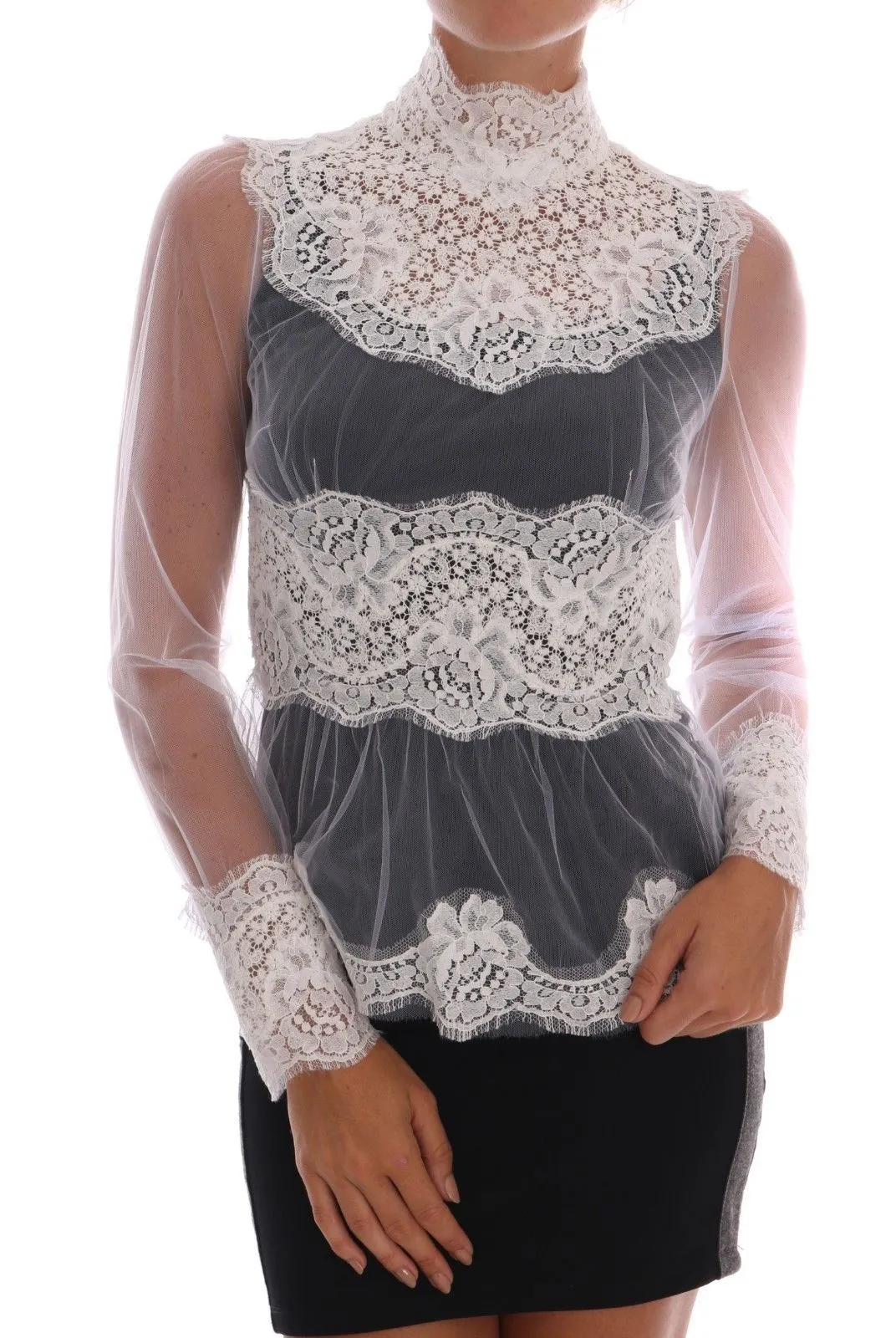 Elegant White Floral Lace Blouse Top sold by Louxly
