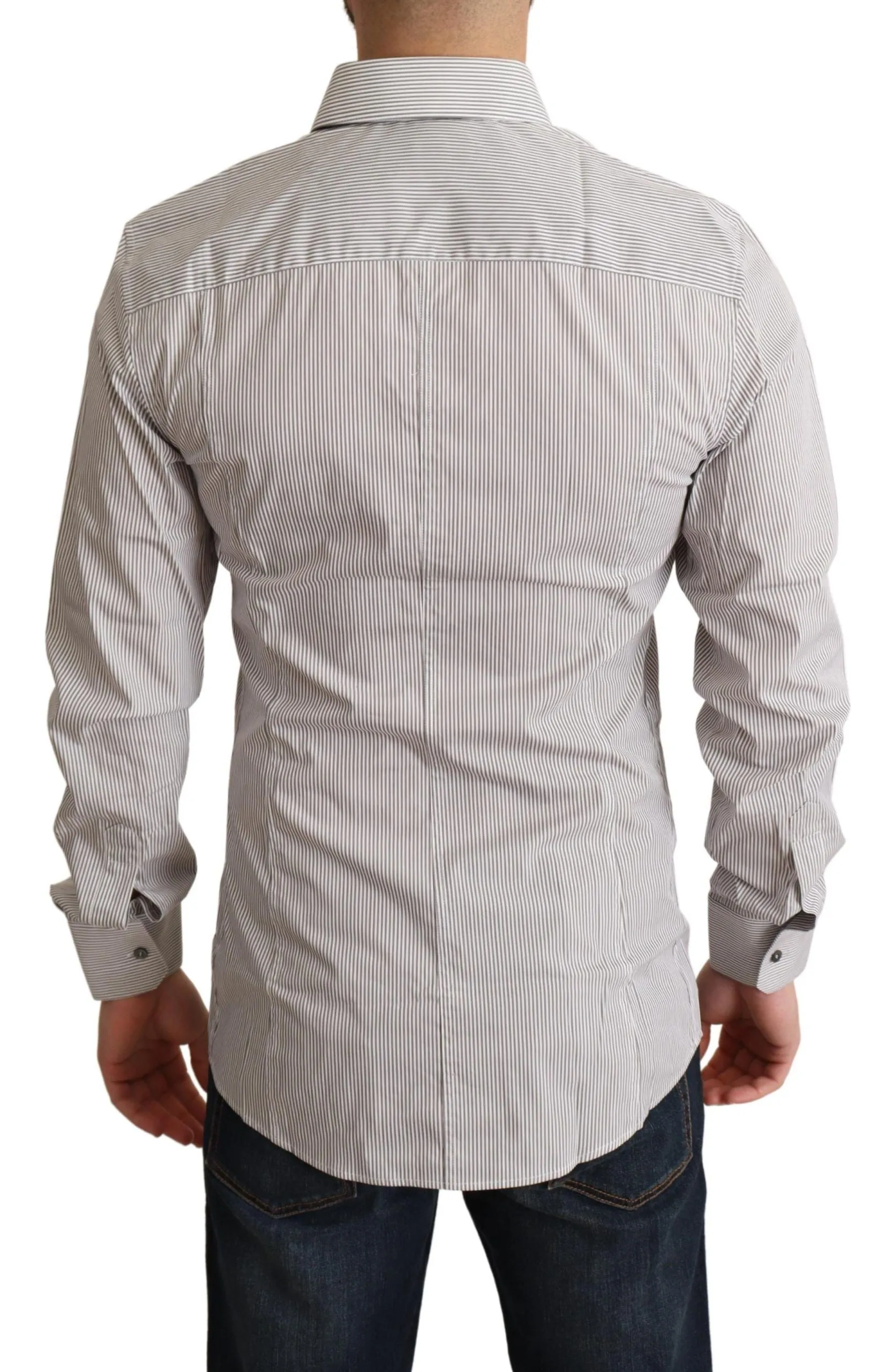 Elegant Gray Striped Slim Fit Dress Shirt sold by Louxly product image thumbnail 3