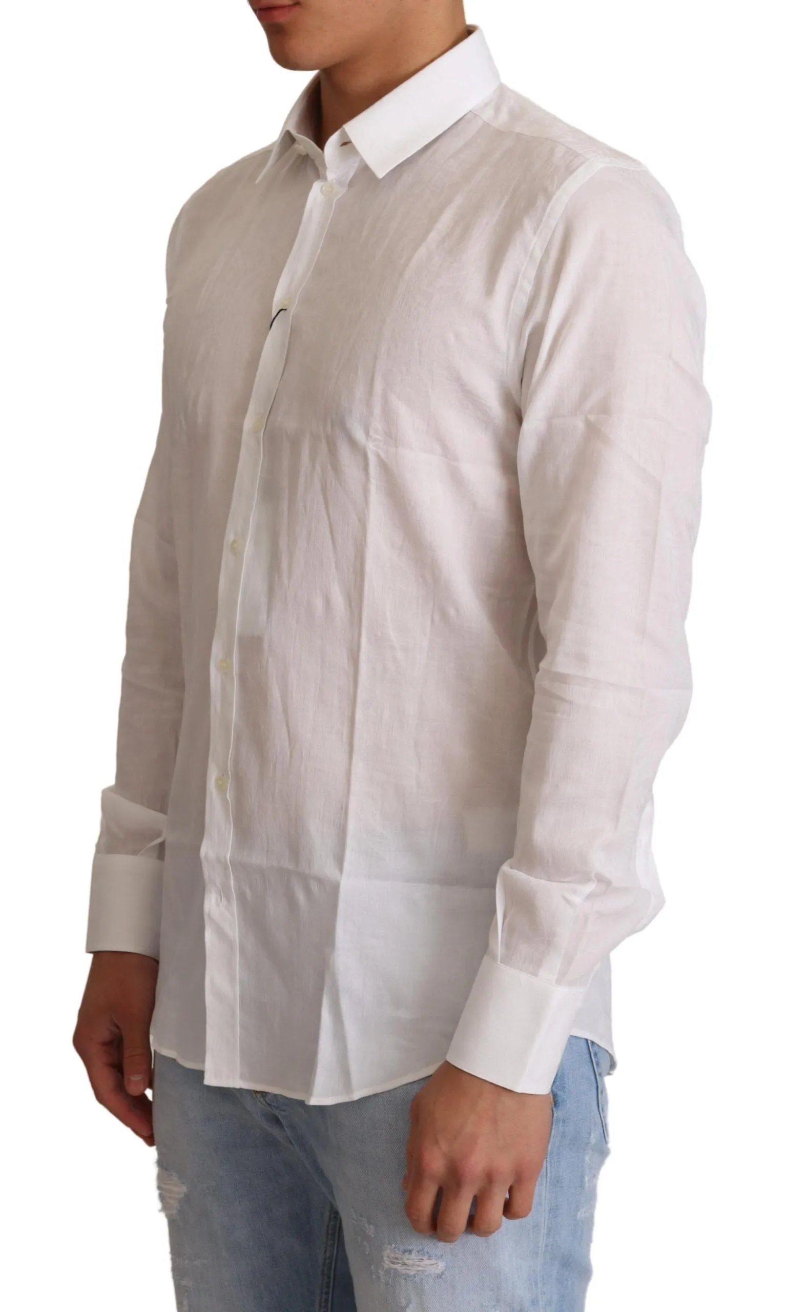 Elegant White Slim Fit Martini Dress Shirt sold by Louxly product image thumbnail 2