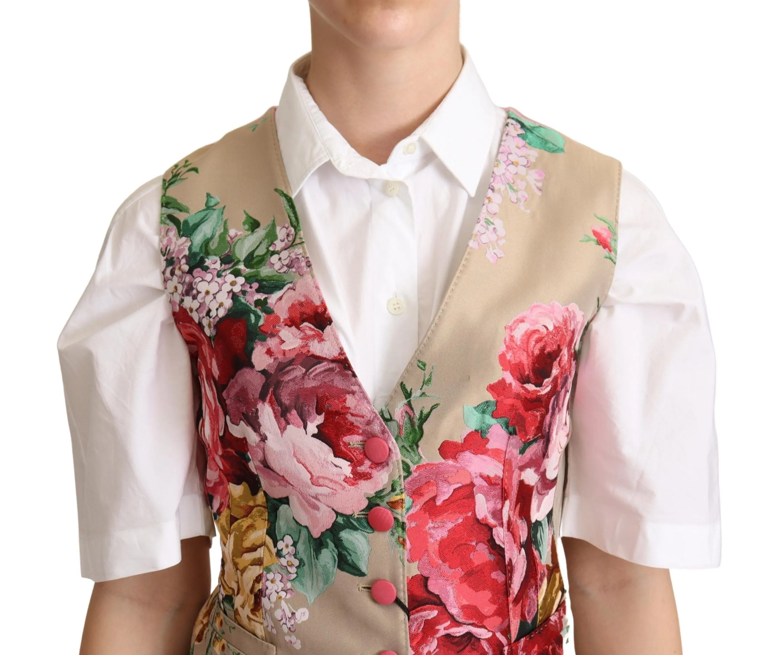 Elegant Floral Beige Sleeveless Vest sold by Louxly product image thumbnail 4