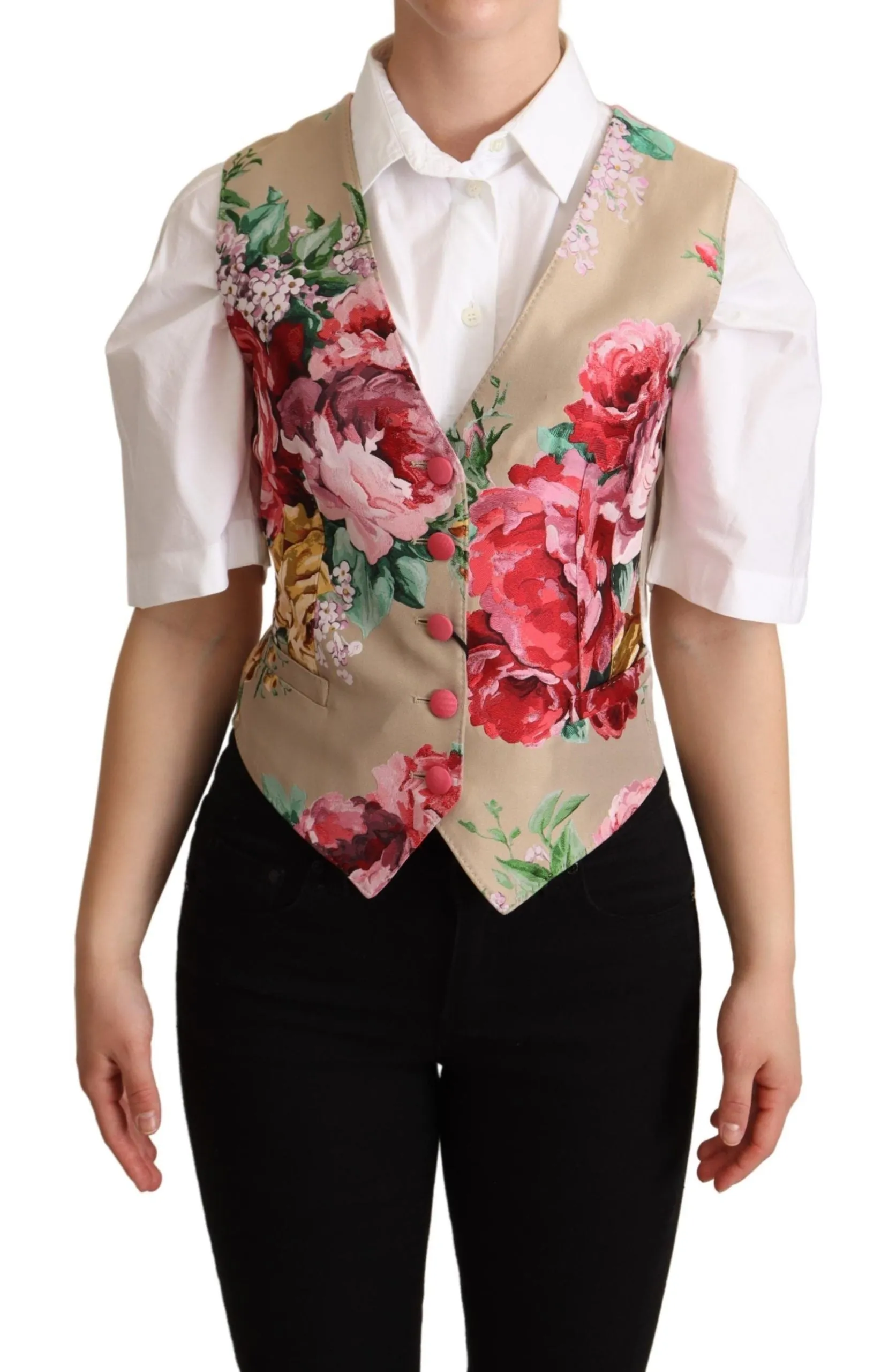 Elegant Floral Beige Sleeveless Vest sold by Louxly