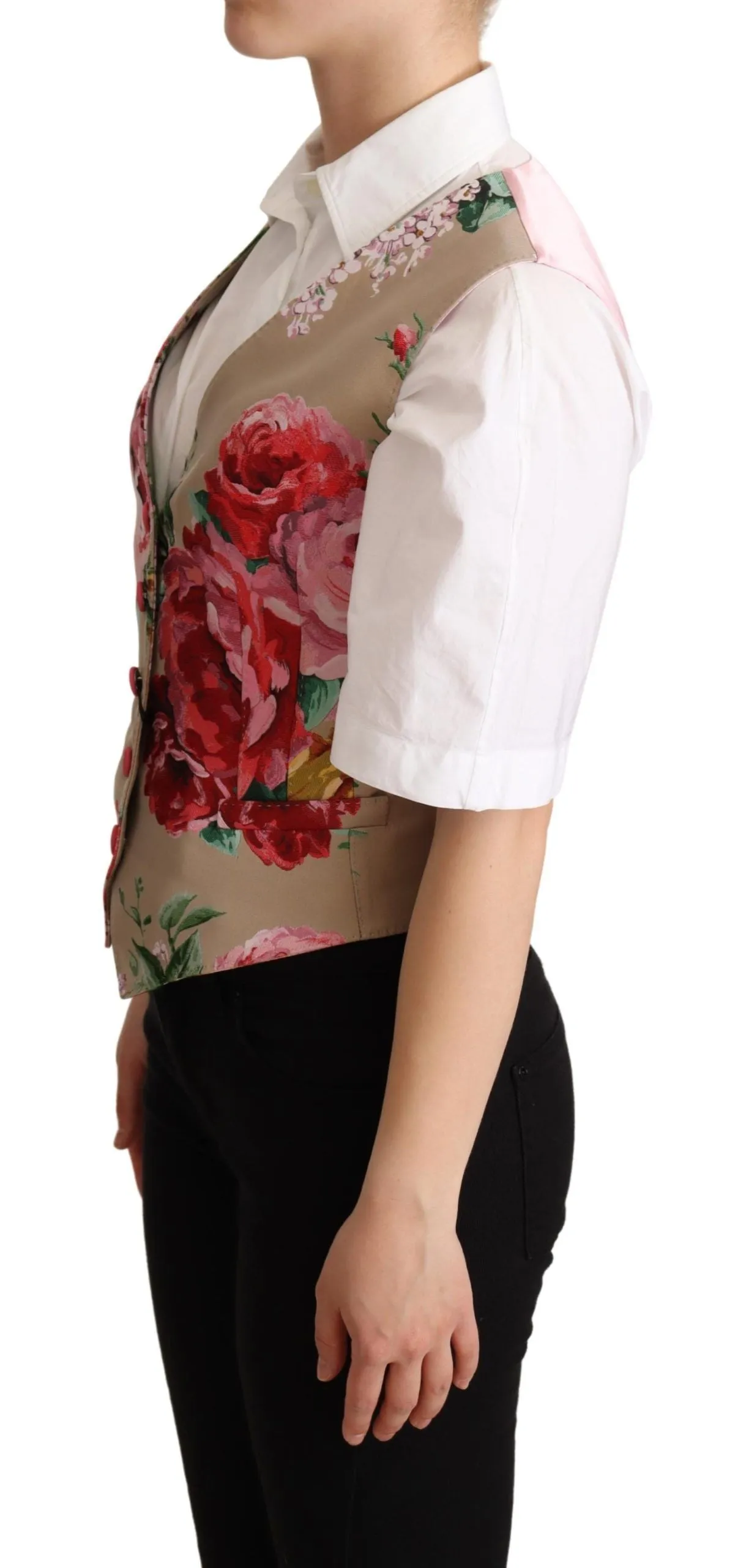 Elegant Floral Beige Sleeveless Vest sold by Louxly product image thumbnail 2