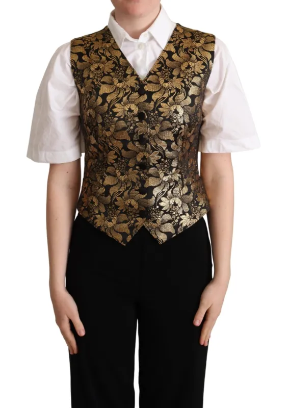 Elegant Black Jacquard Waistcoat sold by Louxly
