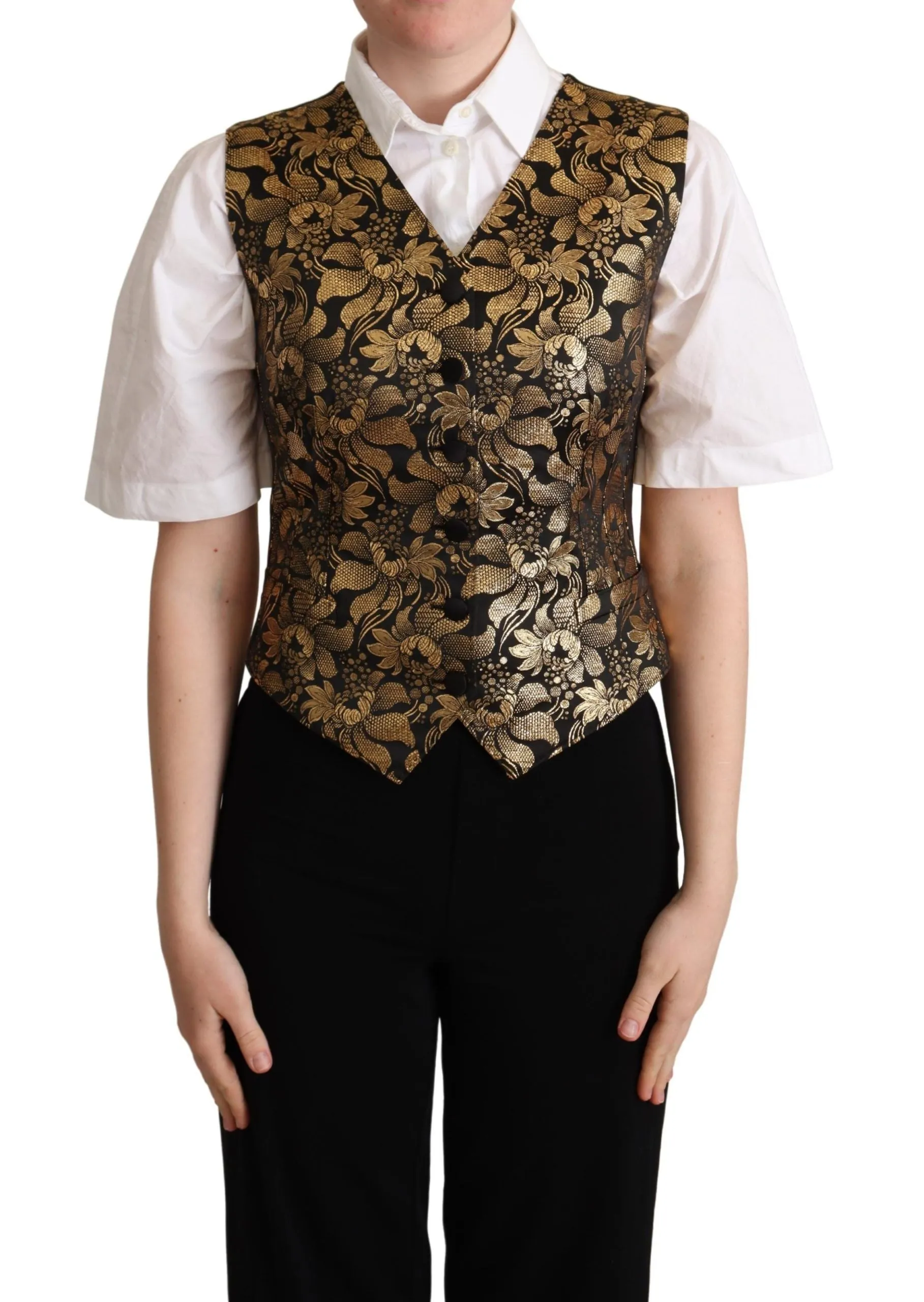 Elegant Black Jacquard Waistcoat sold by Louxly