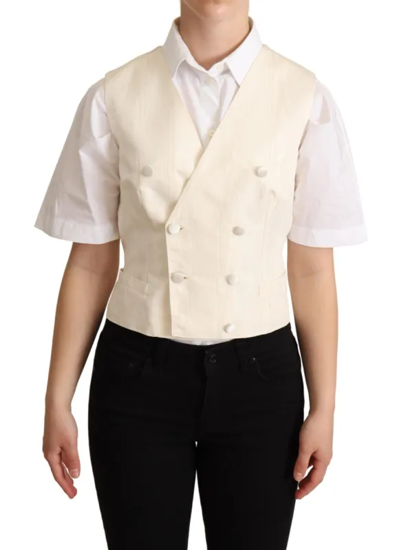 Beige Silk Blend Sleeveless Vest Luxury Waistcoat sold by Louxly