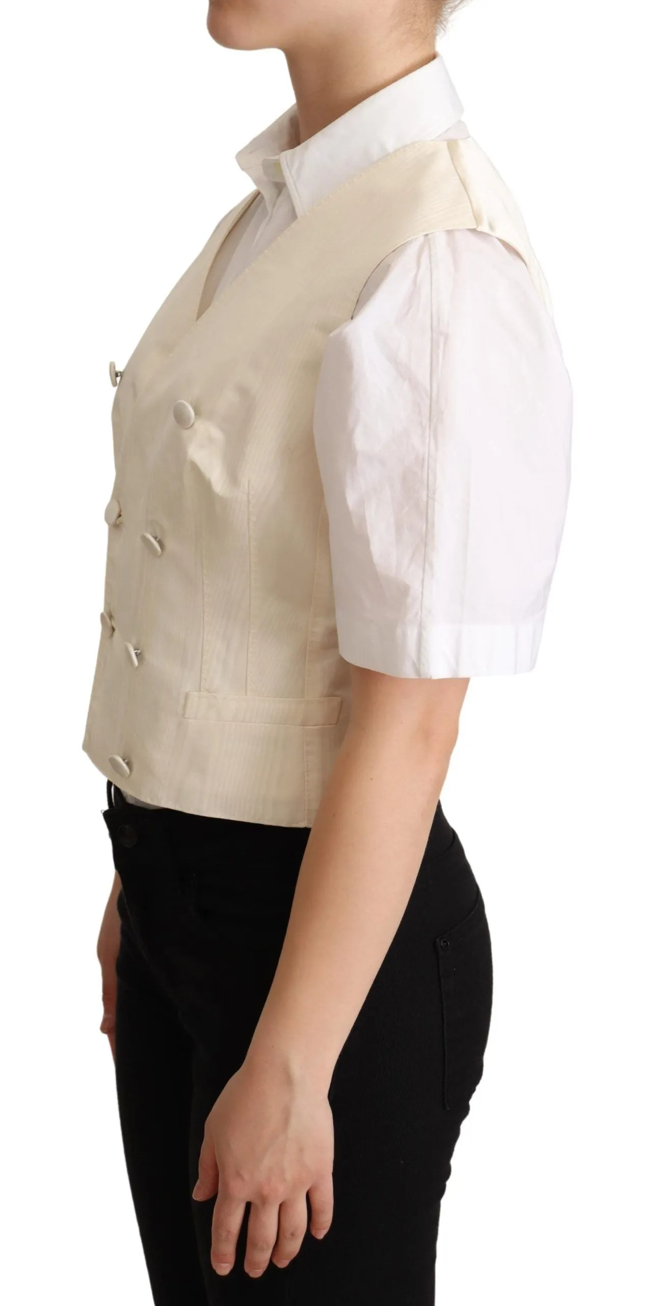 Beige Silk Blend Sleeveless Vest Luxury Waistcoat sold by Louxly product image thumbnail 2