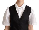 Elegant Silk Blend Black Waistcoat sold by Louxly
