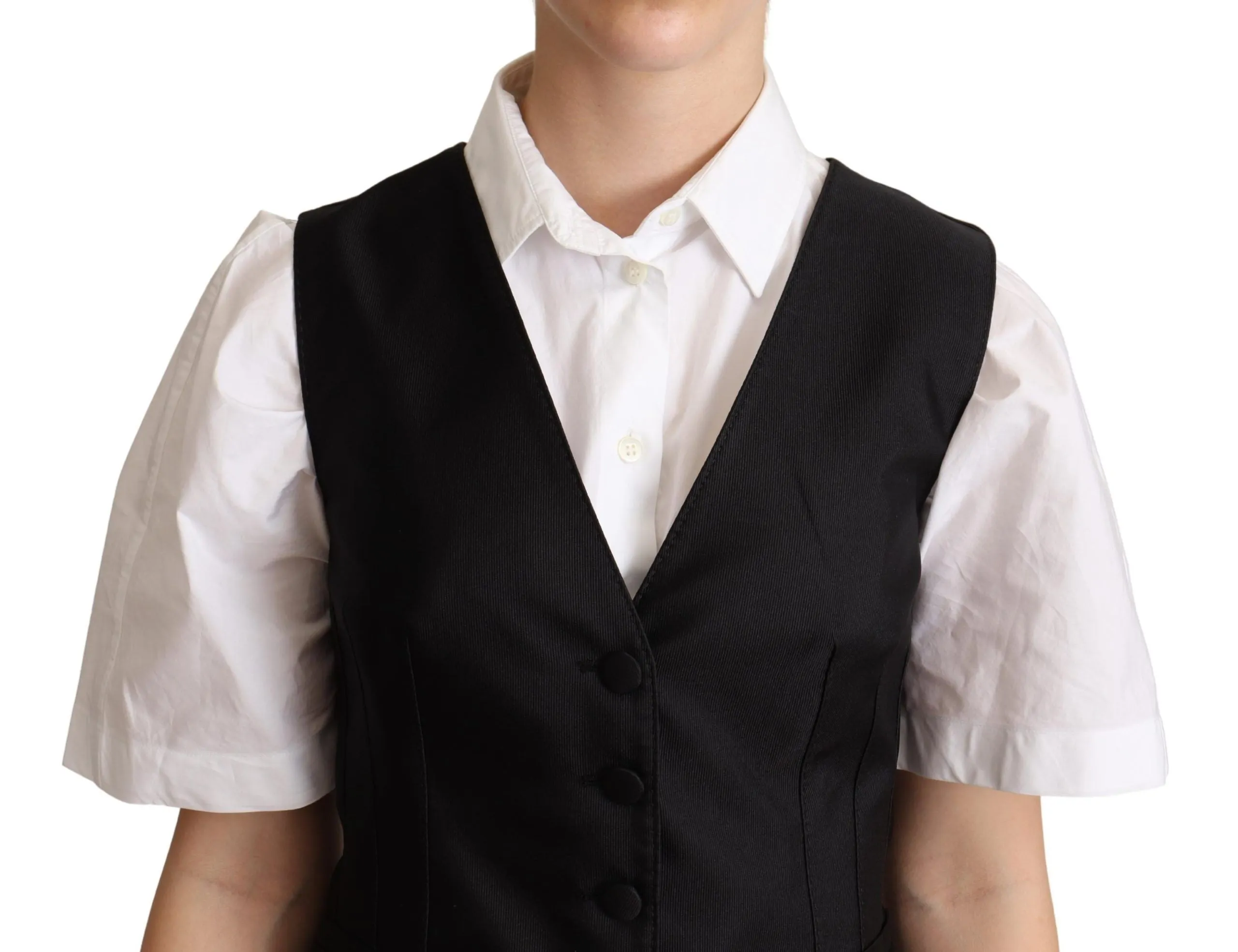 Elegant Silk Blend Black Waistcoat sold by Louxly product image thumbnail 4