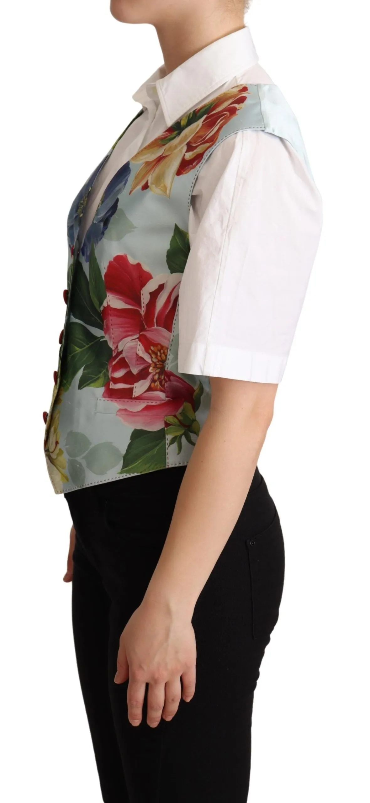 Elegant Floral Print Silk Waistcoat sold by Louxly product image thumbnail 2