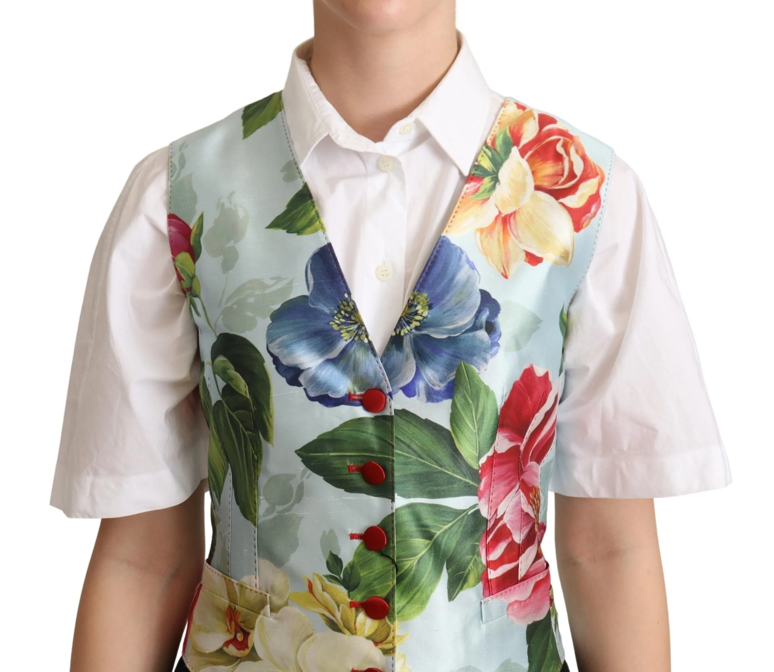 Elegant Floral Print Silk Waistcoat sold by Louxly product image thumbnail 4