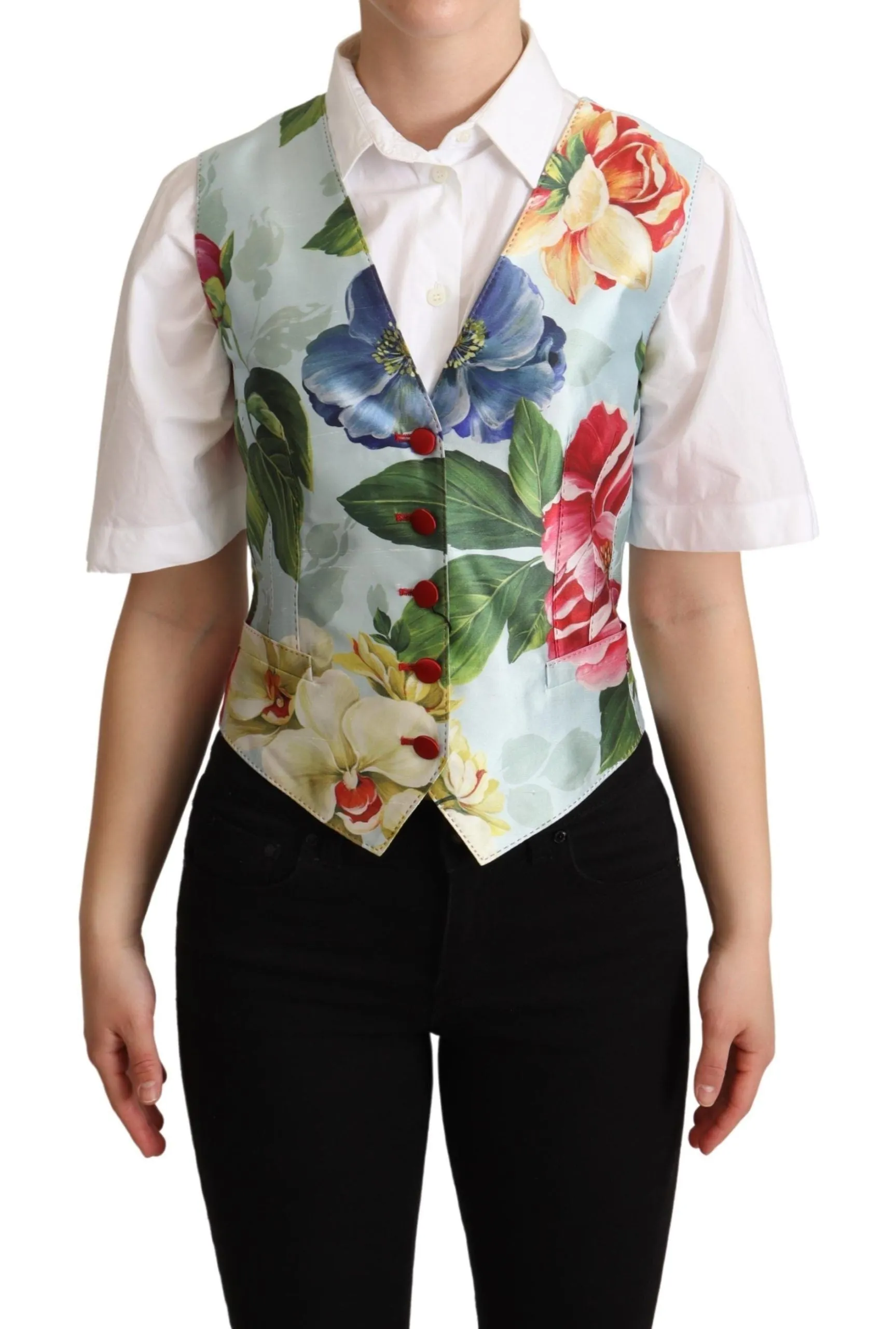 Elegant Floral Print Silk Waistcoat sold by Louxly
