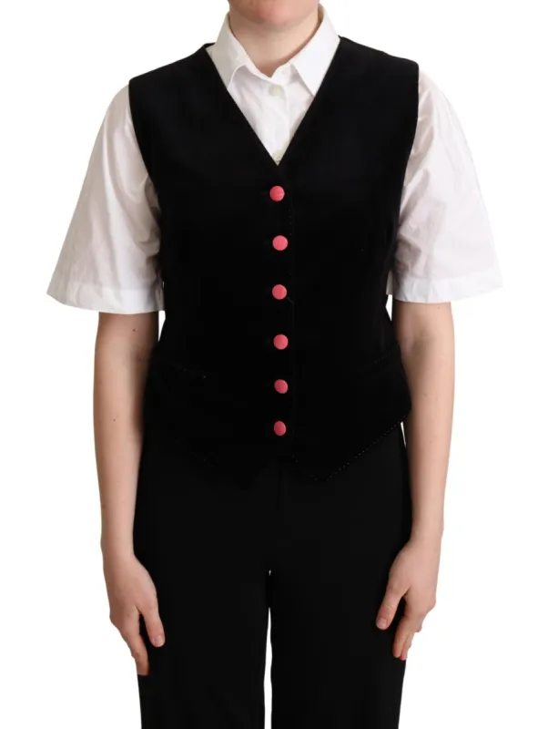 Elegant Black Velvet Sleeveless Waistcoat sold by Louxly