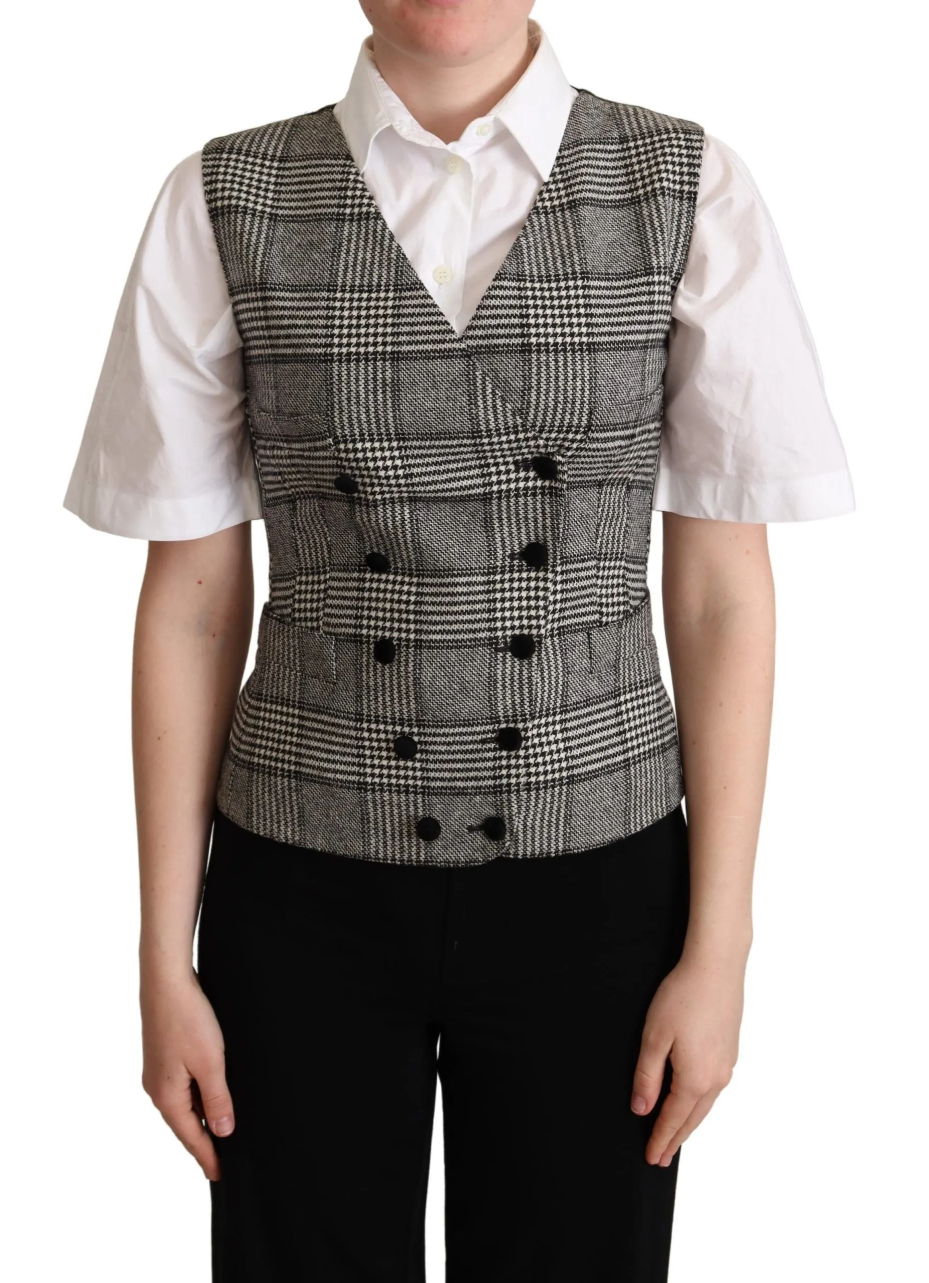Elegant Checkered Gray Silk Blend Vest sold by Louxly