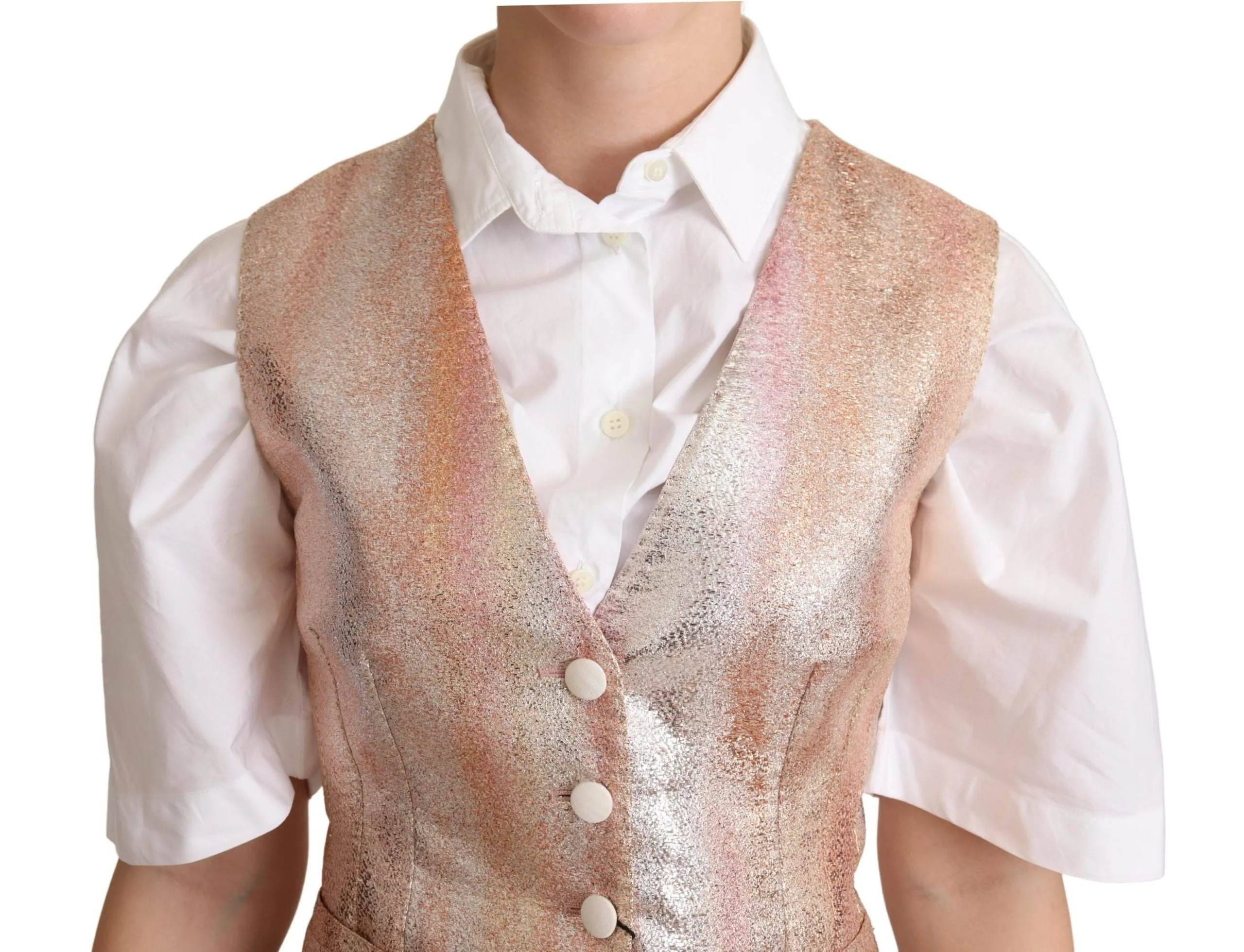 Elegant Pink Metallic Sheen Waistcoat sold by Louxly product image thumbnail 4