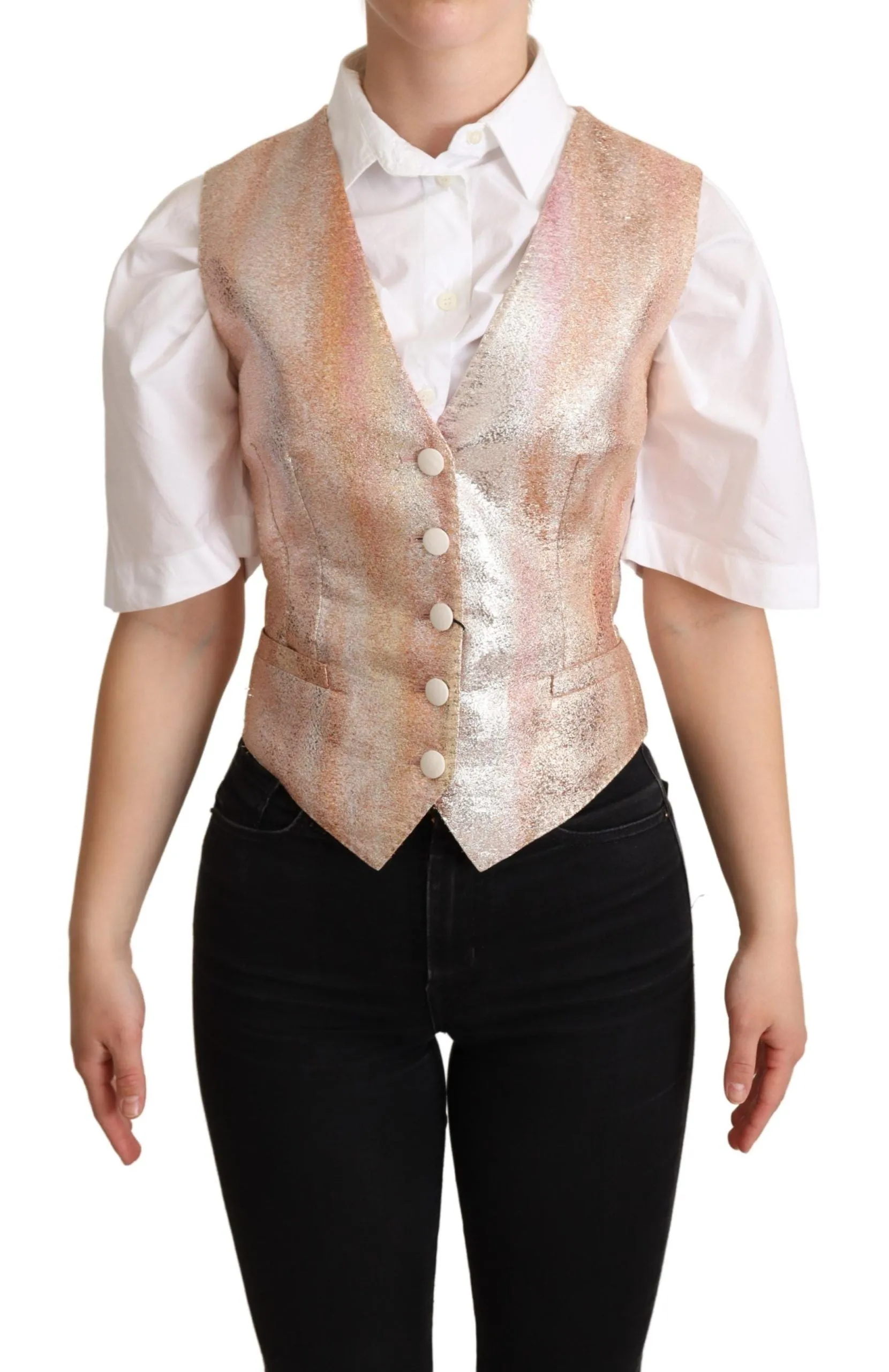 Elegant Pink Metallic Sheen Waistcoat sold by Louxly