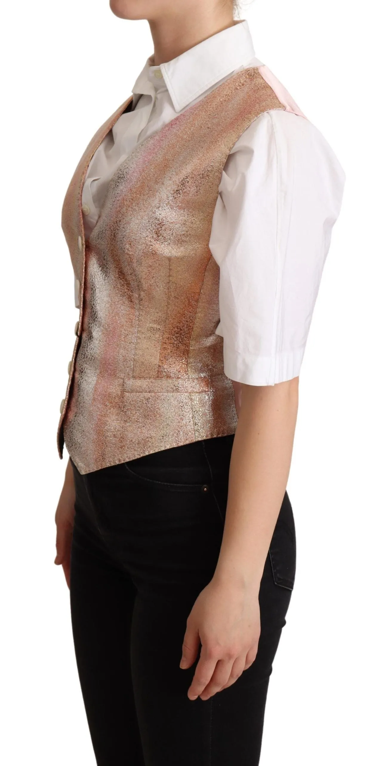 Elegant Pink Metallic Sheen Waistcoat sold by Louxly product image thumbnail 2