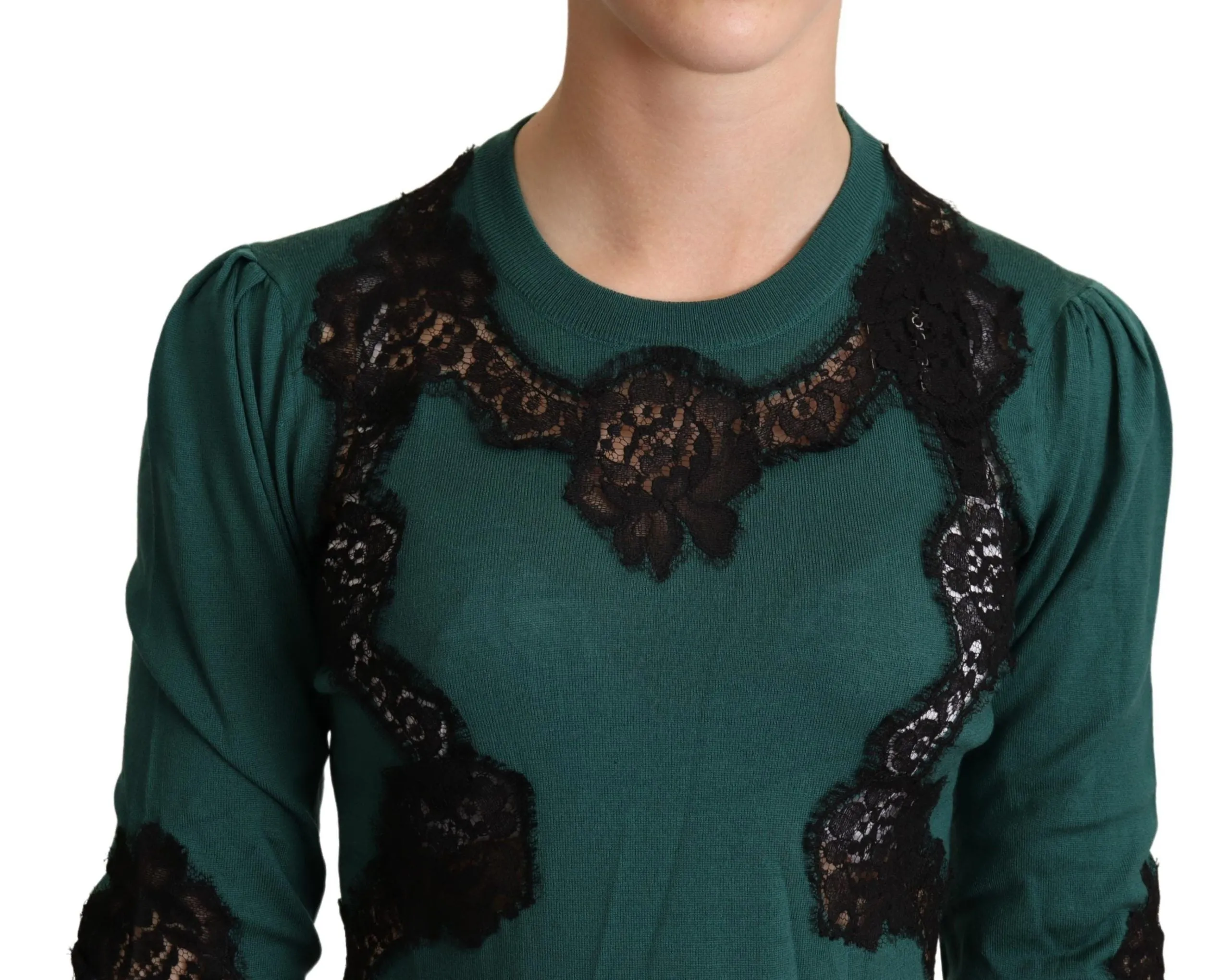 Elegant Green Pullover with Black Lace Detail sold by Louxly product image thumbnail 4