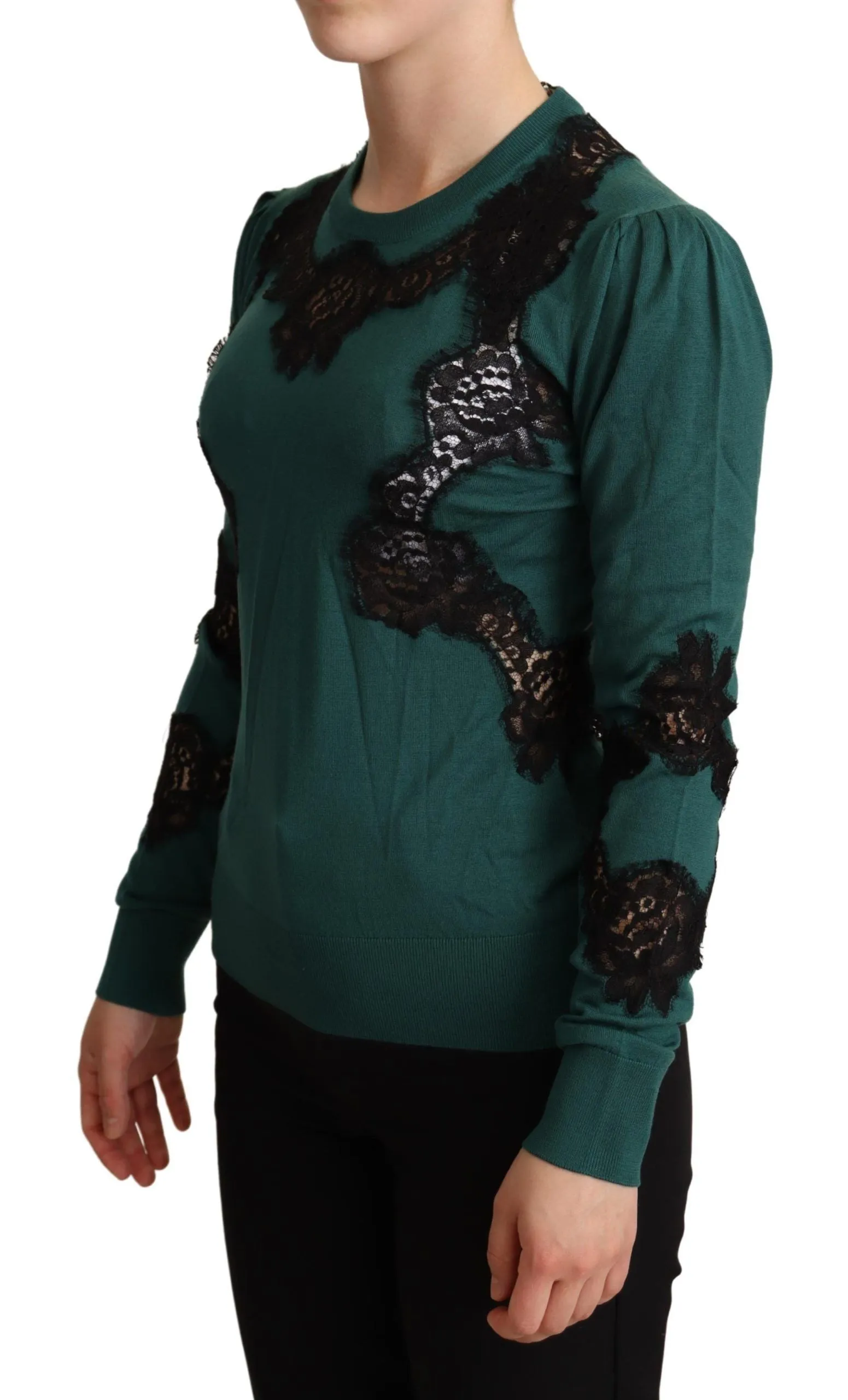 Elegant Green Pullover with Black Lace Detail sold by Louxly product image thumbnail 2