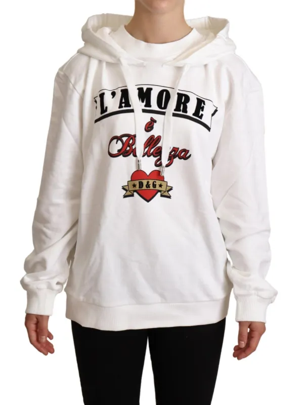 White L'Amore Motive Hooded Sweater sold by Louxly