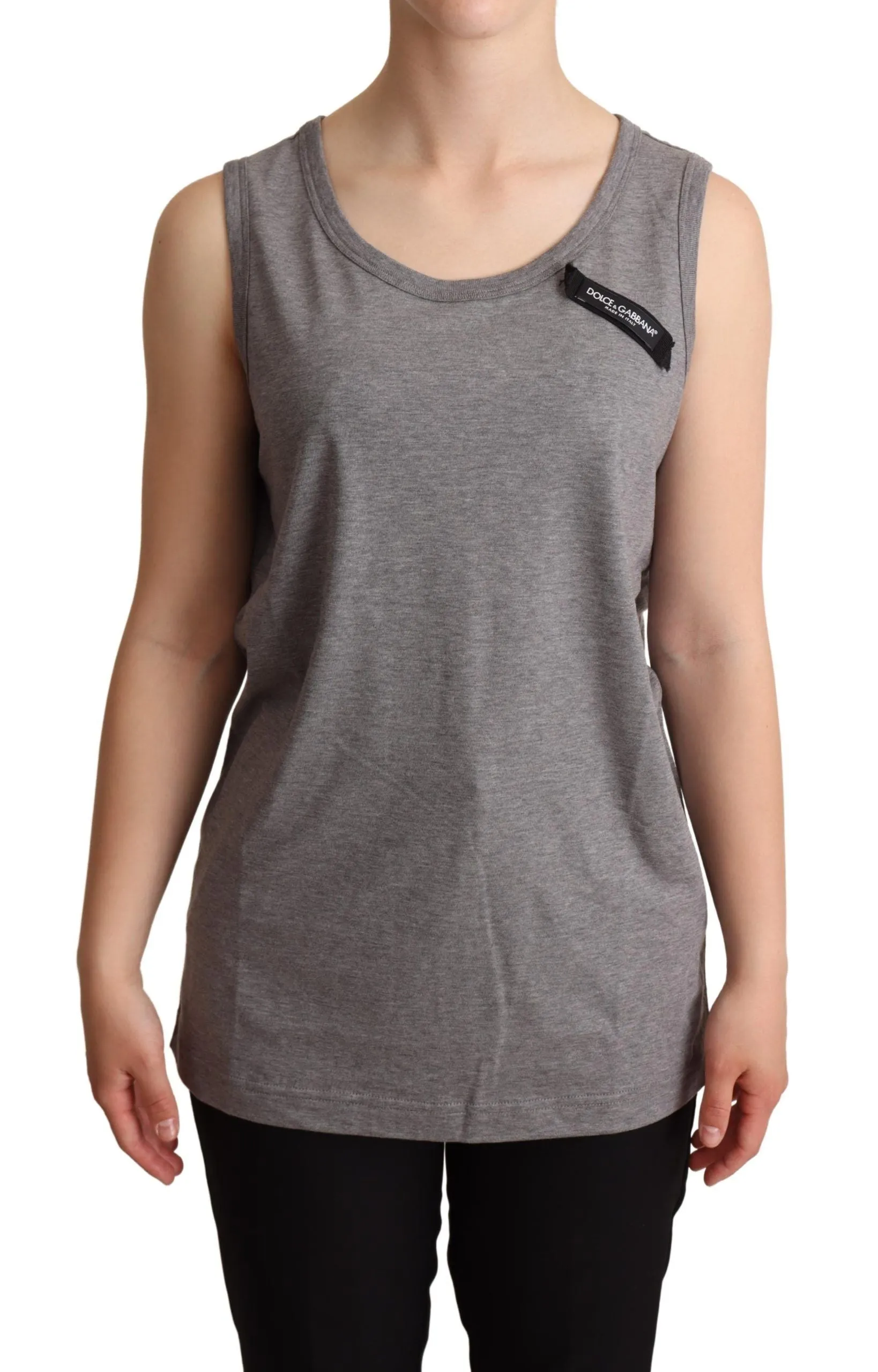 Elegant Gray Cotton Jersey Sleeveless Tank sold by Louxly