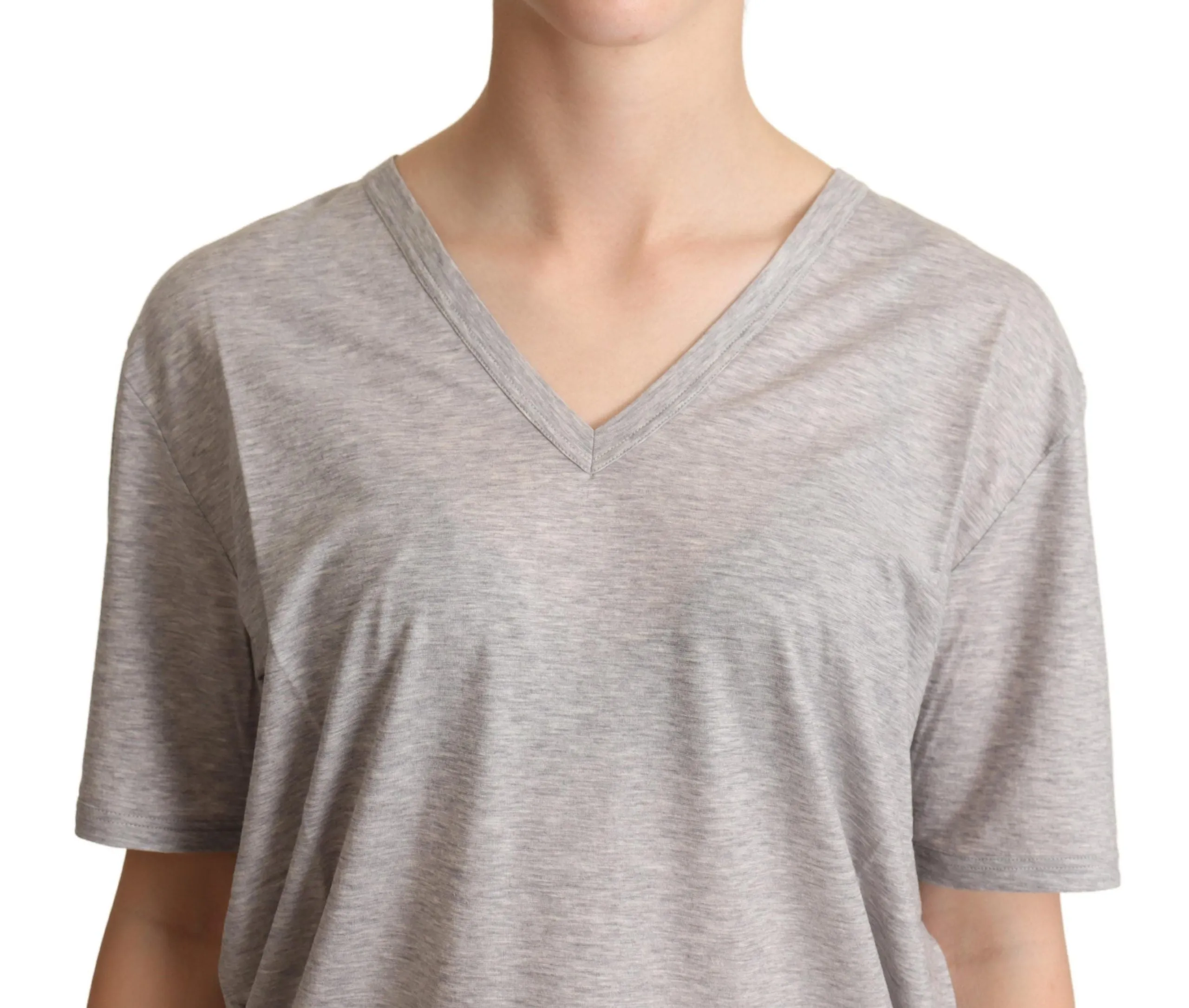 Elegant Gray V-Neck Cotton Tee sold by Louxly product image thumbnail 4