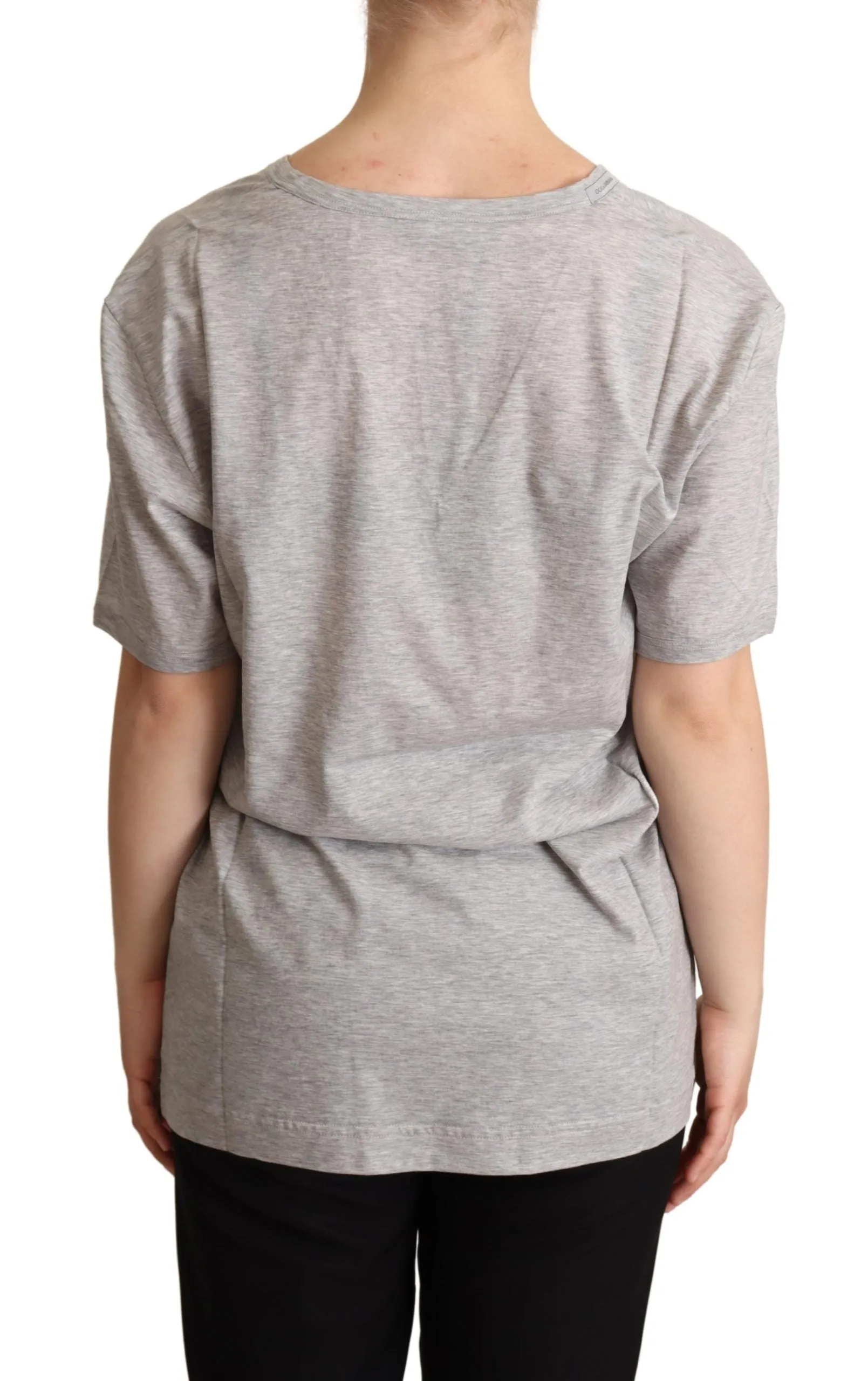 Elegant Gray V-Neck Cotton Tee sold by Louxly product image thumbnail 3