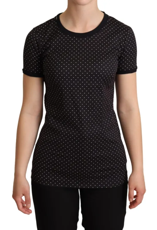 Polka Dotted Black Short Sleeve Crewneck Top sold by Louxly