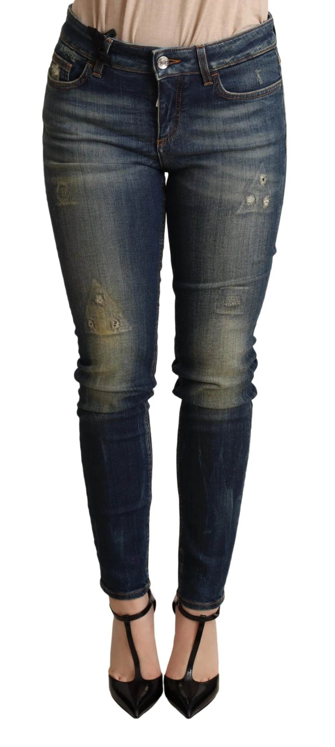 Elegant Slim-Fit Dark Blue Skinny Jeans sold by Louxly