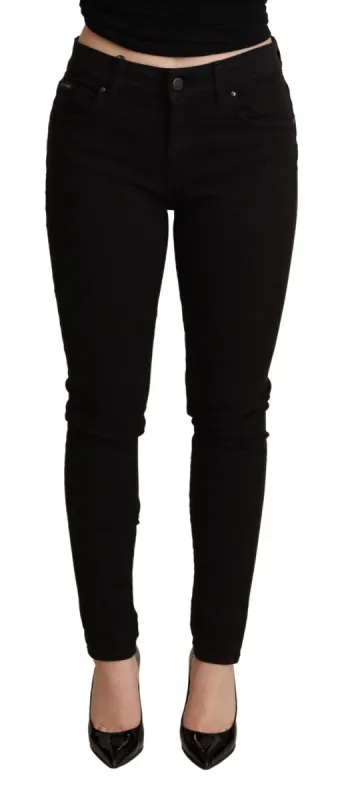 Elegant Black Mid-Waist Skinny Jeans sold by Louxly