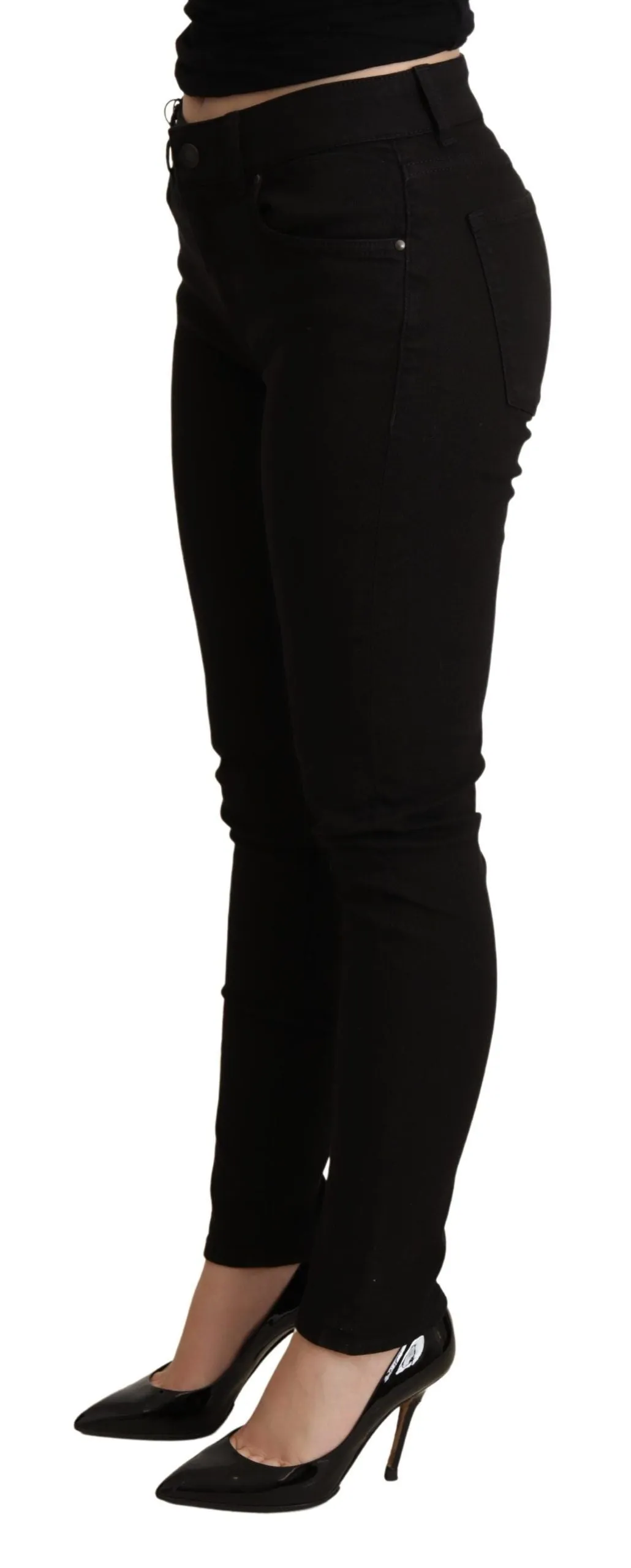 Elegant Black Mid-Waist Skinny Jeans sold by Louxly product image thumbnail 2